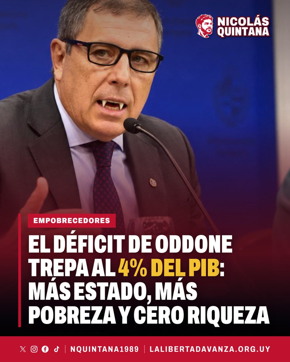 nquintana1989's tweet photo. 🇺🇾 | EMPOBRECEDORES: Oddone llevó el déficit al 4% del PIB en 12 meses. Ese agujero lo tapan la deuda o el que produce. Un país no sale de pobre gastando lo que no genera. El Frente lo intenta igual. https://t.co/w3aZF5nIG3
