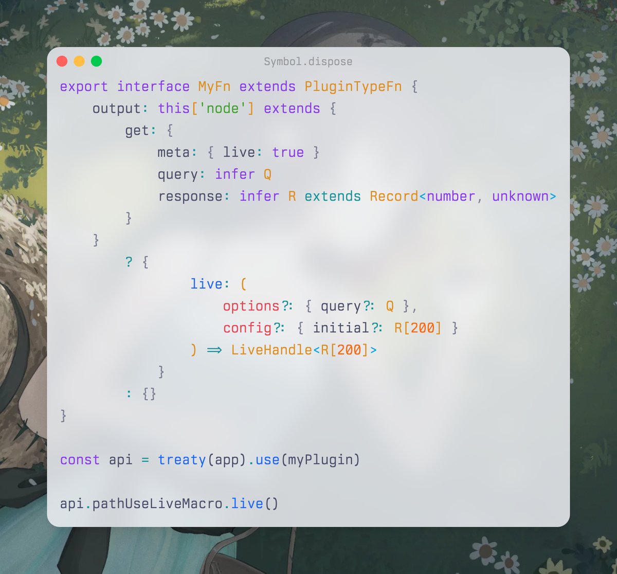 saltyAom's tweet photo. I forgot to mention that Eden 2.0 add a new plugin concept

By default, without manual typing, it would add a new field to an existing route eg. caching properties like TTL, burst, or optimistic update

But it also accepts programmatic type which allow you to declare custom type https://t.co/Q2kuqLQ5Sq