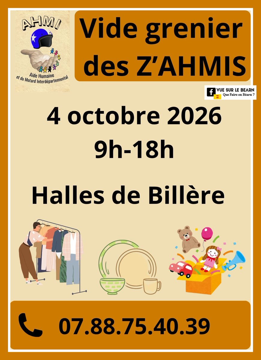 vuesurpyrenees's tweet photo. Vide grenier des z'ahmis
Dim 4 Octobre à Billere
+infos
https://t.co/fbj8aT3Er2
Organisé par l'association AHMI à la halle
Donner une seconde vie aux objets en favorisant l'économie circulaire en soutenant l'association AHMI
#solidarité #videgrenier #vintage #pyrenees #bearn https://t.co/ZrxPIDTyFP