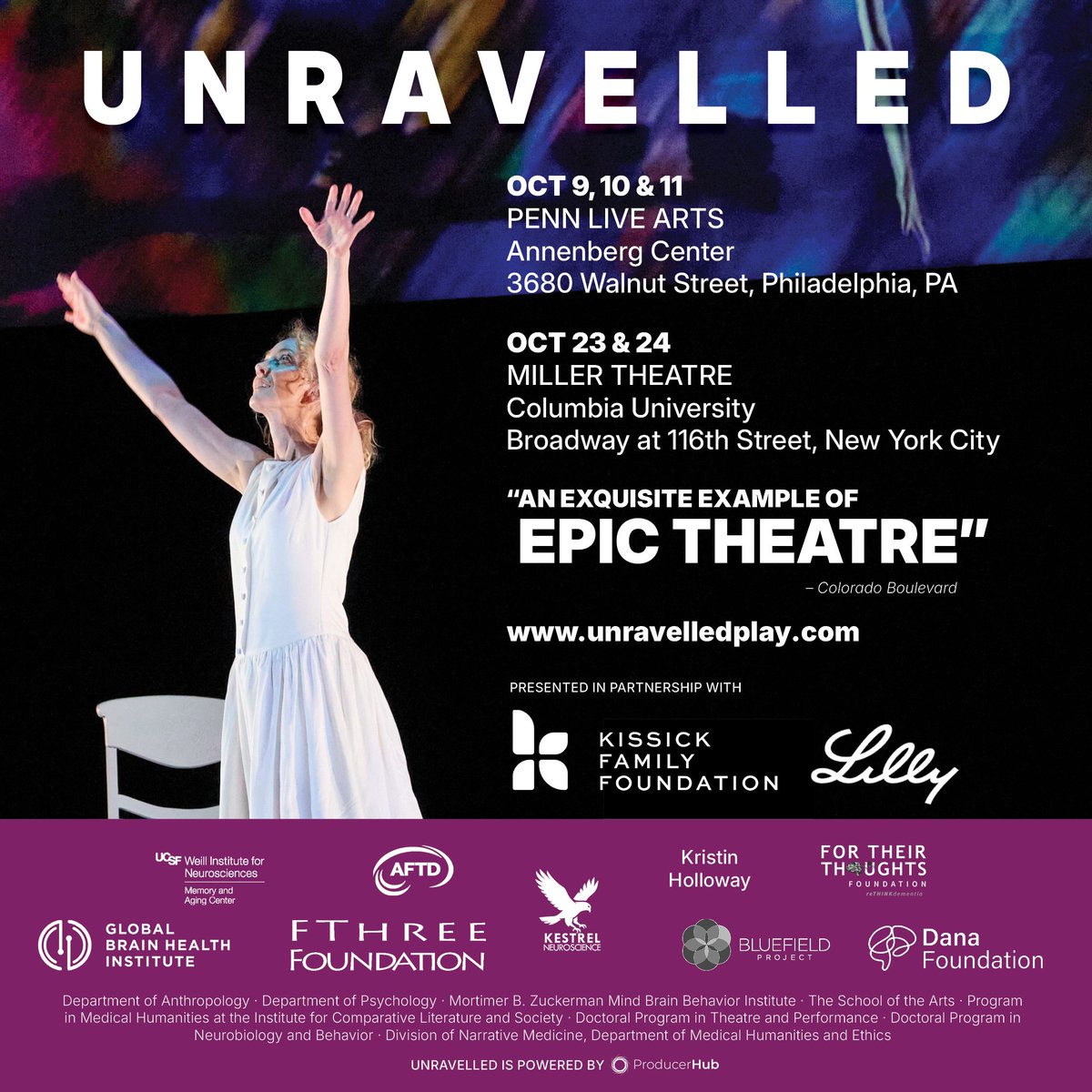 UCSFmac's tweet photo. Scientist and artist Anne Adams created a visual interpretation of Ravel’s Boléro while experiencing changes associated with frontotemporal dementia.
Her story helped inspire @UnRavelledPlay.

East Coast performances begin Oct. 9.
https://t.co/4oysIZiUh2

#FTD #ArtsAndHealth https://t.co/8tAwh76eof