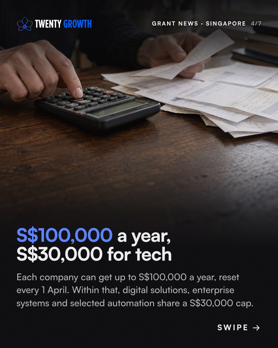 TwentyGrowth's tweet photo. PSG, EDG and MRA are gone. Since 30 Sep, Singapore SMEs apply under one grant: EDGE.

Up to 50% for SMEs. S$100k cap a year, S$30k of it for digital and selected automation.

Apply before you pay any vendor, or it is rejected.

https://t.co/Jn9cbUye73 https://t.co/PgSm9GMPcB