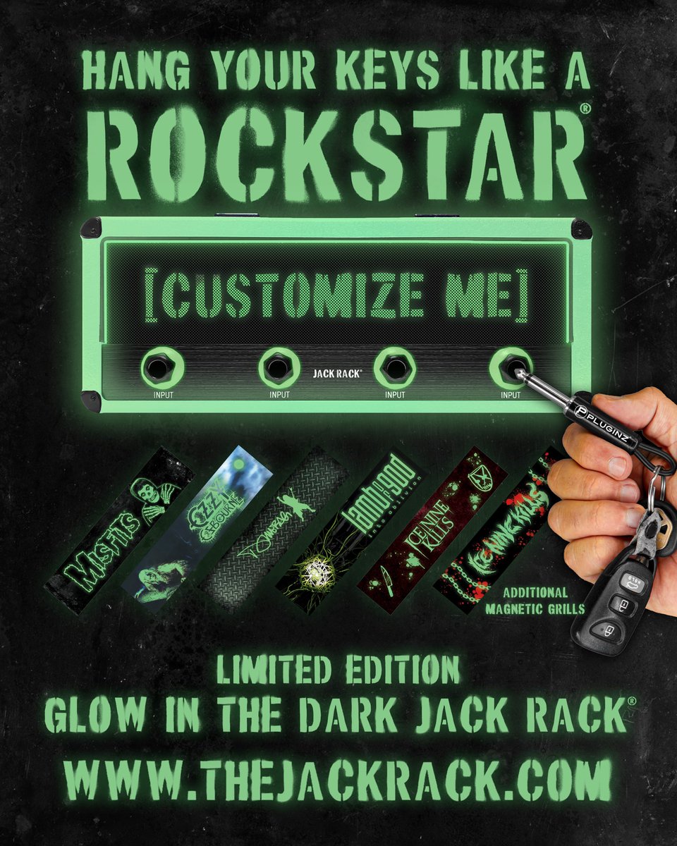 pluginzofficial's tweet photo. Introducing, the LIMITED EDITION GLOW IN THE DARK JACK RACK

There are 6 different glow in the dark grills available from @themisfits , @OzzyOsbourne , @dimebagdarrell , @lambofgod , and @ICENINEKILLS , limited to only 100 of each design

GET YOURS FROM https://t.co/dxgSBeqJf7 BEFORE ITS TOO LATE