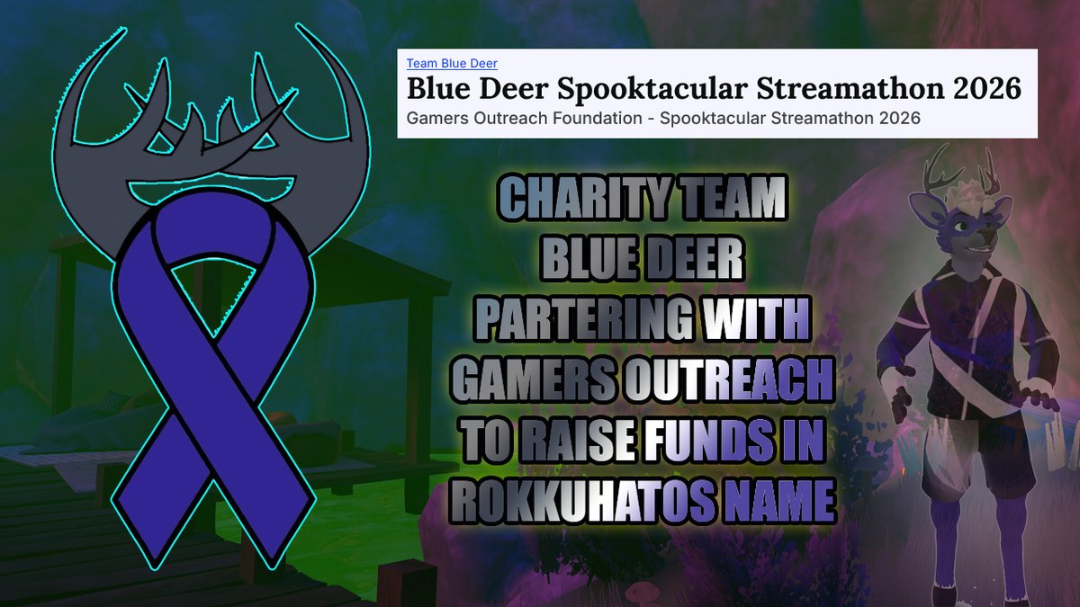 cindershad0w's tweet photo. ANNOUNCING TEAM BLUE DEER
A charity event has been set up in @Rokkuhato_ name
Current Goal will be $3000 going to @GamersOutreach
A charity Rokkuhato worked with in the past
Streamer Sign-up, please contact me or @Xaraphiel For Details #teambluedeer
https://t.co/smu2bK3J80
FYI Family of Rokkuhato will be watching in the background for these Livestreams and Collabs.