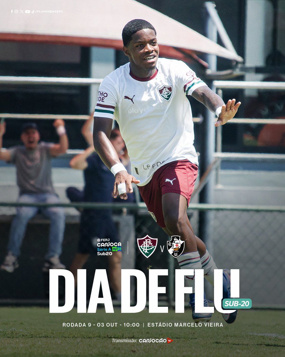 FluminenseFC's tweet photo. 🏆 Carioca Sub-20 | 9ª rodada
🇭🇺 Fluminense x Vasco
⏰ 03/10 | 10h
🏟️ Estádio Marcelo Vieira
📺 Assista ao vivo no @Cariocao!
#DiaDeFlu #MlksDeXerém https://t.co/uTTqwDo1pn