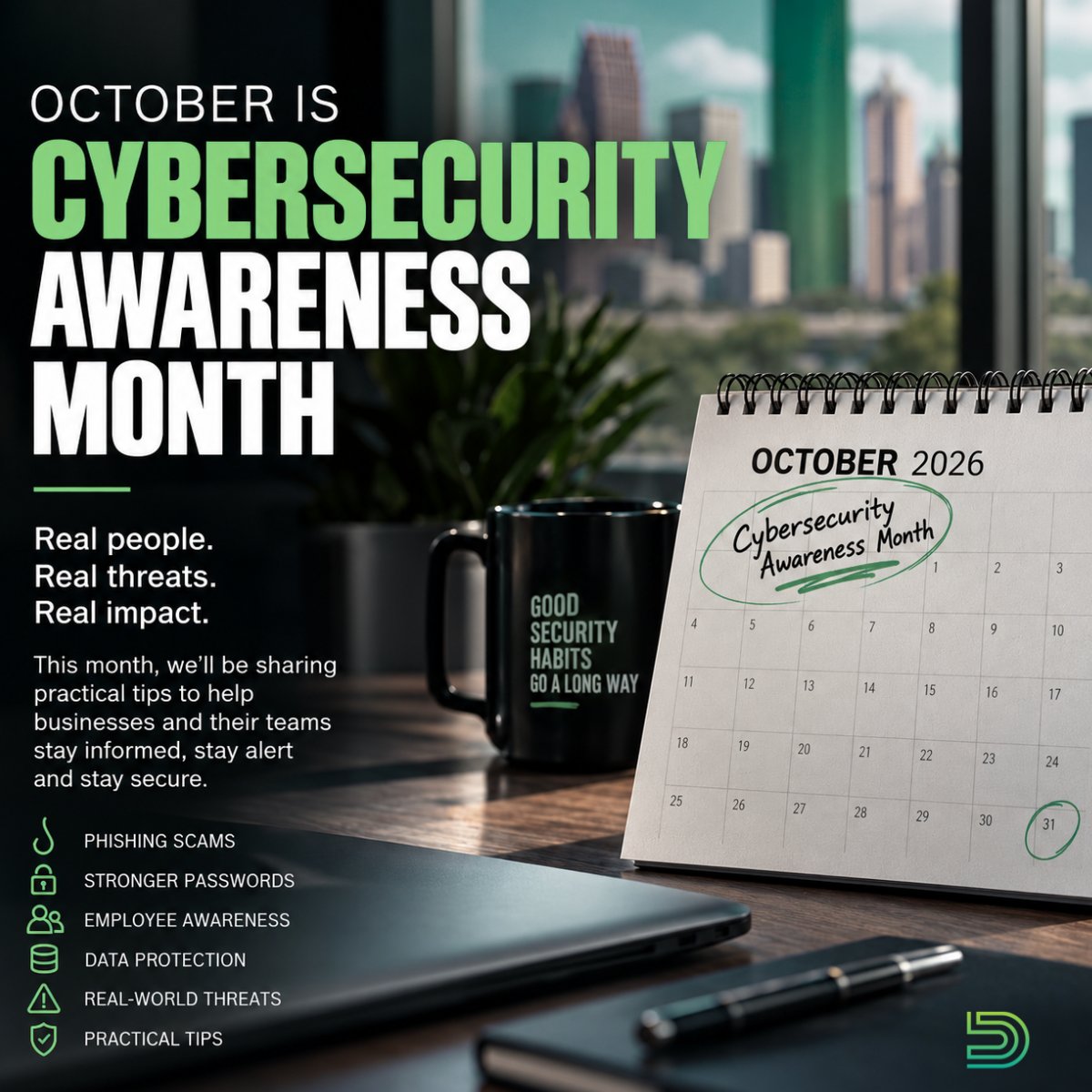 DesaNetwork's tweet photo. October is Cybersecurity Awareness Month 🔐

This month, we’re busting common cyber myths and sharing practical ways businesses can stay safer, smarter and better prepared.

#CybersecurityAwarenessMonth #Cybersecurity #DESANetworkServices https://t.co/hYwTZwGrgV