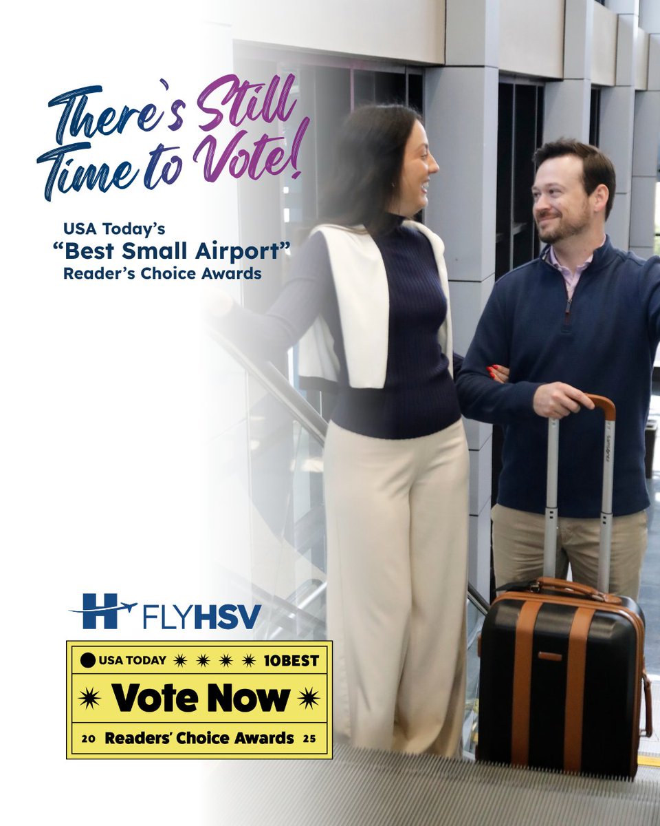 FlyHSV's tweet photo. There's still time to vote for Huntsville International Airport as the USA Today Best Small Airport!

Vote on every device at https://t.co/YX5IqPi1uj

#FlyHSV #BestSmallAirport https://t.co/SW2xIQkKhJ