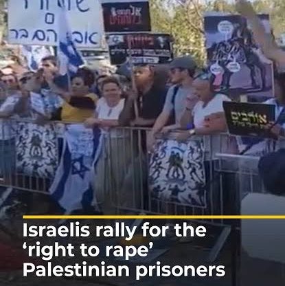 EthanLevins2's tweet photo. In 2024, Israelis protested for the “right to rape” Palestinian men prisoners. 

I’m not making this up. https://t.co/DSV6oVZlNH