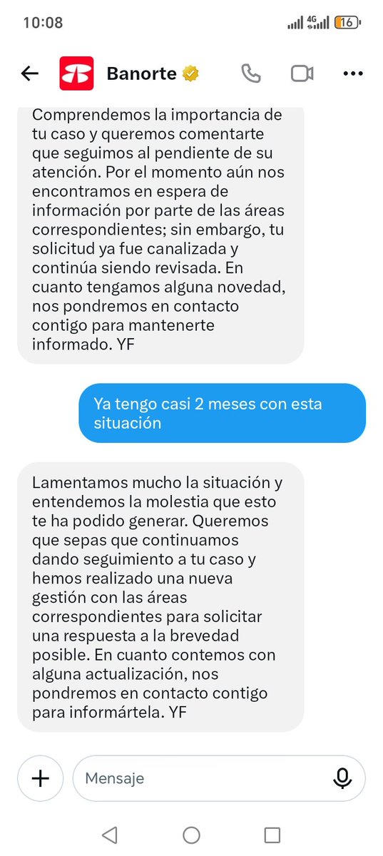 Pepe_Bosquez's tweet photo. @CondusefMX @CondusefMX Cual es el canal correspondiente??
@Banorte_mx Desde el 7 agosto presente mi queja vi teléfonica y no me dan respuesta, ya agote todos sus canales, teléfono, banorte móvil, sucursal, etc y me siguen diciendo que esta en proceso https://t.co/mGRVpYyT49