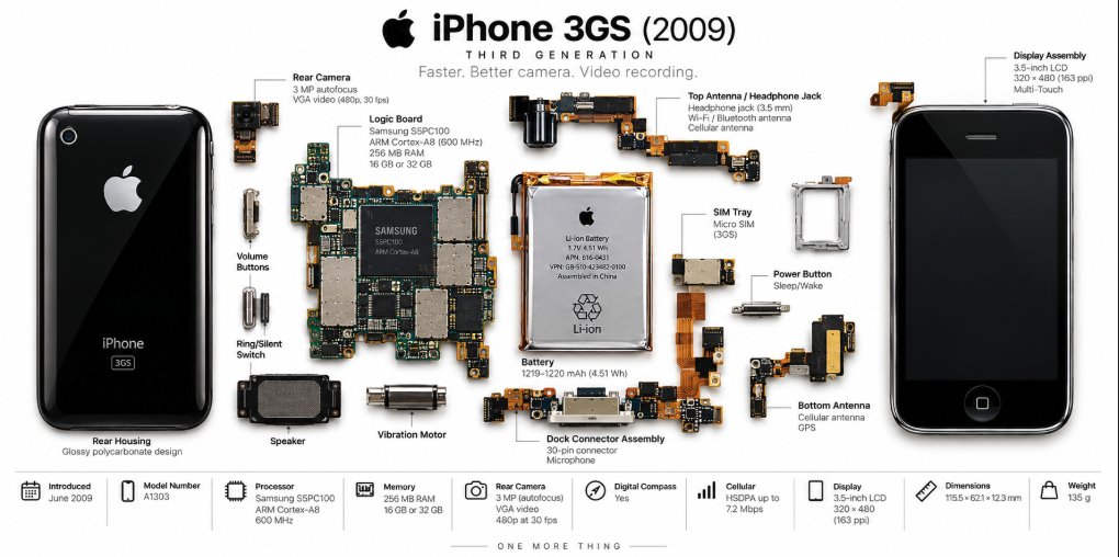 1MoreThingApple's tweet photo. iPhone 3GS — 2009.

The “S” stood for speed — and Apple meant it.
Faster performance. 3MP autofocus camera. Video recording. Voice Control. Digital compass.

It looked almost identical to the iPhone 3G, but inside, Apple was starting to turn the iPhone into a seriously capable computer.

Same look. A whole lot more phone.