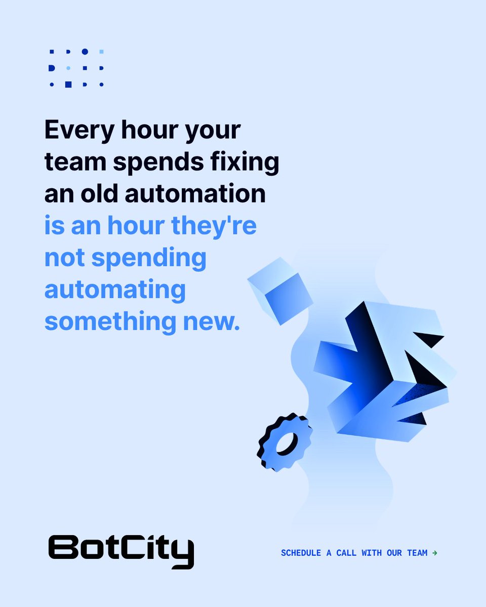 BotcityDev's tweet photo. The team that should be creating new value ends up stuck fixing what already exists. A governance layer solves this at the root: every new automation enters a structure already built to sustain it.

Schedule a call with our team: https://t.co/Z3xSDs7YRL https://t.co/XnShRB8qPS