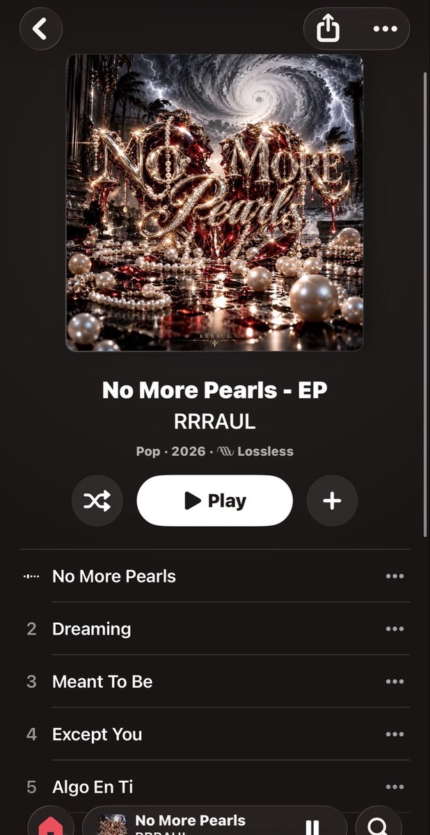 rrraulart's tweet photo. My New Ep! No More Pearls =
Most of these Melodies were written in 2014 except Algo En Ti I wrote it naked in the shower a day ago ( Oh! Dreaming lyrics are from 2012 )
Enjoy 😉 and Hi to all my haters 😂🤡🤡🤡 #NoMorePearls #NewMusic #NewMusicFriday #ItsFriday ! https://t.co/3uVllaIajc
