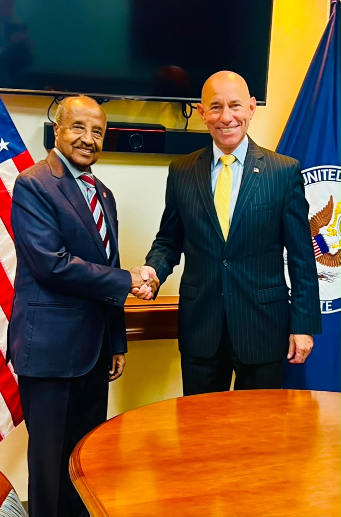 hawelti's tweet photo. #Eritrea's Delegation led by Foreign Minister Osman Saleh met, yesterday in Washington, with US Under Secretary of State for Political Affairs, Ms. Allison Hooker, and, the Assistant Secretary for Africa, Mr. Frank Garcia ,respectively.

In the meeting with the Under Secretary of State for Political Affairs, Minister Osman welcomed the removal of unilateral sanctions which must be seen as a positive and vital step for turning a new page in Eritrea-US relations.  

Eritrea's objective is to create the basis for constructive, mutually beneficial, and genuine partnership in the period ahead.  The new chapter should enable us to recoup missed opportunities;  pivot towards enhancement of trade and investment; as well as explore and leverage new prospects for genuine partnership that eschews structural dependency, FM Osman stressed. 

Minister Osman also referred to the need for further review of unwarranted policies of pressure pursued by previous Administrations.  He elaborated on Eritrea's modest and constructive role in the promotion of peace, stability and security in its immediate and wider neighborhood which encompasses the Horn of Africa; the Red Sea and Gulf of Aden; the Nile Basin, and the Wider Gulf Region.  The Minister expressed Eritrea's earnest hope to cultivate collaborative efforts with the US in these ideals as well as in the mechanism of cooperation charted out by the littoral States.  

The Under Secretary for Political Affairs, for her part, underlined that the lifting of sanctions stemmed from President Trump's commitment to nurture bilateral partnerships based on mutual benefits.  This will contribute to the crystallization of warm ties of cooperation between the two countries.  Ms. Hooker further remarked on the broad convergence of broad themes of cooperation envisaged by the two sides in these initial and preliminary meetings.

The meeting with the Assistant Secretary State, Mr. Frank Garcia, was likewise focused on broadly similar themes.  The two sides agreed that future talks will focus on more profound and concrete consultations for the promotion of trade and investment; regional peace and stability, as well as resolution of pending matters through constructive dialogue.