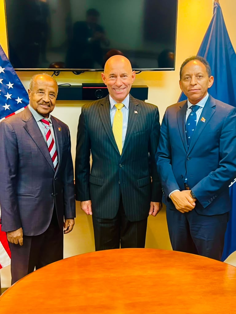hawelti's tweet photo. #Eritrea's Delegation led by Foreign Minister Osman Saleh met, yesterday in Washington, with US Under Secretary of State for Political Affairs, Ms. Allison Hooker, and, the Assistant Secretary for Africa, Mr. Frank Garcia ,respectively.

In the meeting with the Under Secretary of State for Political Affairs, Minister Osman welcomed the removal of unilateral sanctions which must be seen as a positive and vital step for turning a new page in Eritrea-US relations.  

Eritrea's objective is to create the basis for constructive, mutually beneficial, and genuine partnership in the period ahead.  The new chapter should enable us to recoup missed opportunities;  pivot towards enhancement of trade and investment; as well as explore and leverage new prospects for genuine partnership that eschews structural dependency, FM Osman stressed. 

Minister Osman also referred to the need for further review of unwarranted policies of pressure pursued by previous Administrations.  He elaborated on Eritrea's modest and constructive role in the promotion of peace, stability and security in its immediate and wider neighborhood which encompasses the Horn of Africa; the Red Sea and Gulf of Aden; the Nile Basin, and the Wider Gulf Region.  The Minister expressed Eritrea's earnest hope to cultivate collaborative efforts with the US in these ideals as well as in the mechanism of cooperation charted out by the littoral States.  

The Under Secretary for Political Affairs, for her part, underlined that the lifting of sanctions stemmed from President Trump's commitment to nurture bilateral partnerships based on mutual benefits.  This will contribute to the crystallization of warm ties of cooperation between the two countries.  Ms. Hooker further remarked on the broad convergence of broad themes of cooperation envisaged by the two sides in these initial and preliminary meetings.

The meeting with the Assistant Secretary State, Mr. Frank Garcia, was likewise focused on broadly similar themes.  The two sides agreed that future talks will focus on more profound and concrete consultations for the promotion of trade and investment; regional peace and stability, as well as resolution of pending matters through constructive dialogue.