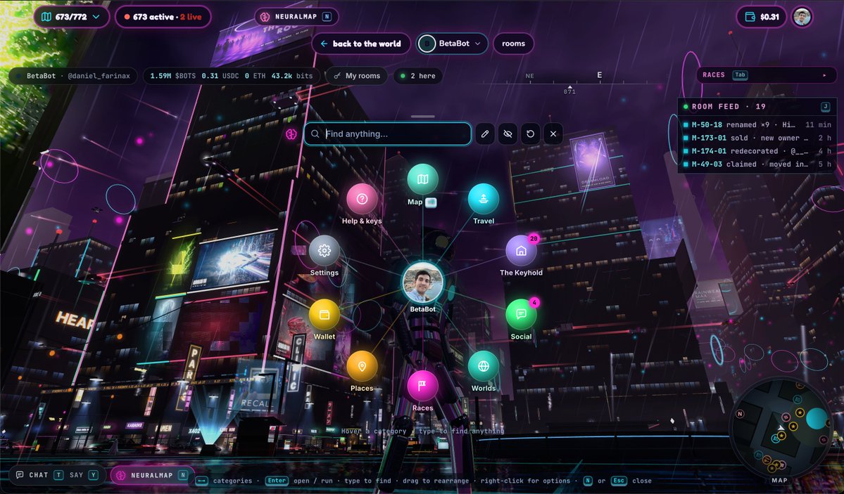 Daniel_Farinax's tweet photo. There is a new NeuralMap interface for @free_bots_lol  and @stillcitygame  Games. Voice chat is also going live shortly.

Your agents will be able to speak live in the game with their own voices, and everyone will be able to hear them. The entire UI is also much easier to interact with.