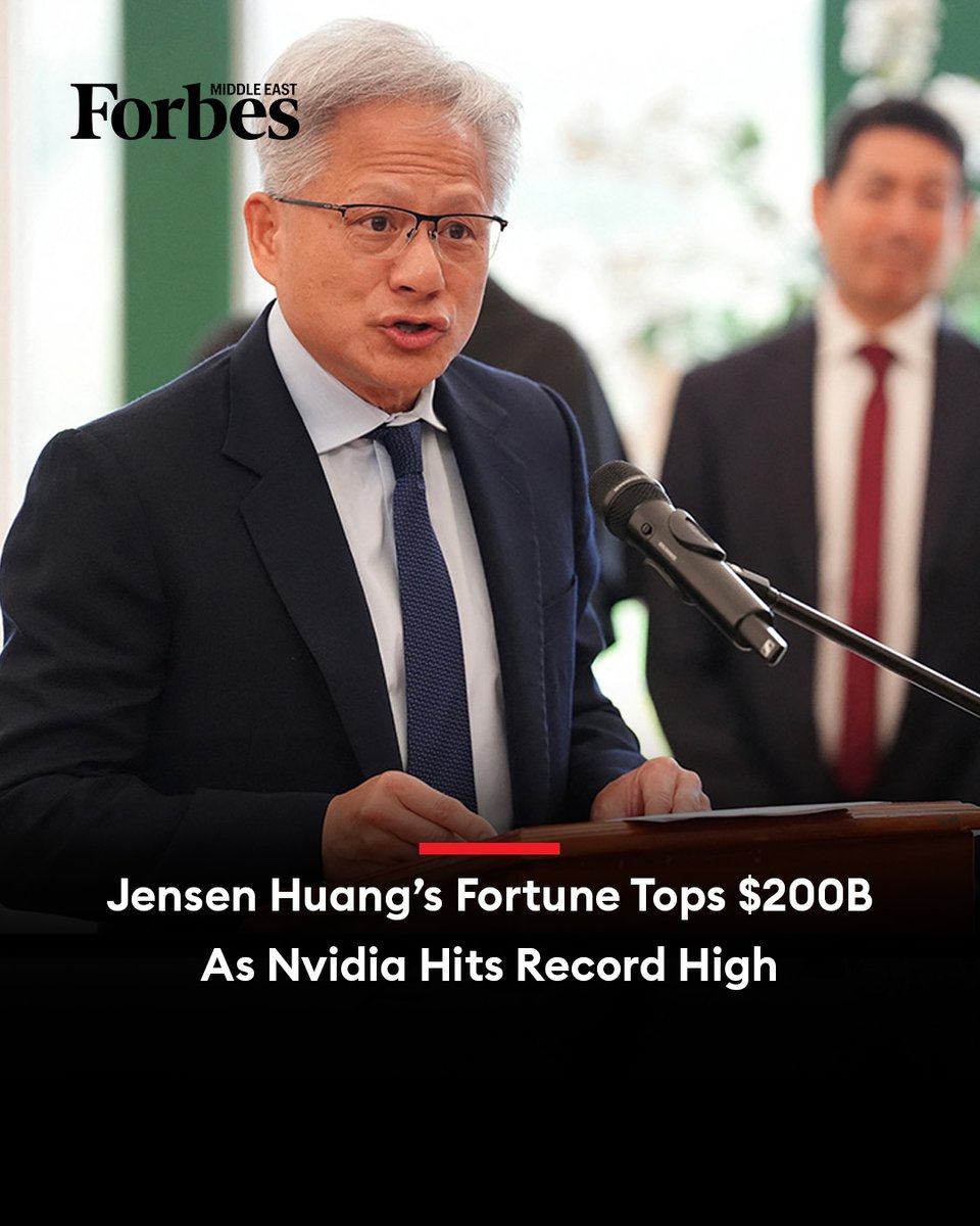 Forbes_MENA_'s tweet photo. Jensen Huang’s fortune rose to $203.2B as Nvidia shares hit a record high above $237.

#Forbes 

For more details: 🔗 https://t.co/9SdgZgsw2C https://t.co/GeAoAj7TvP