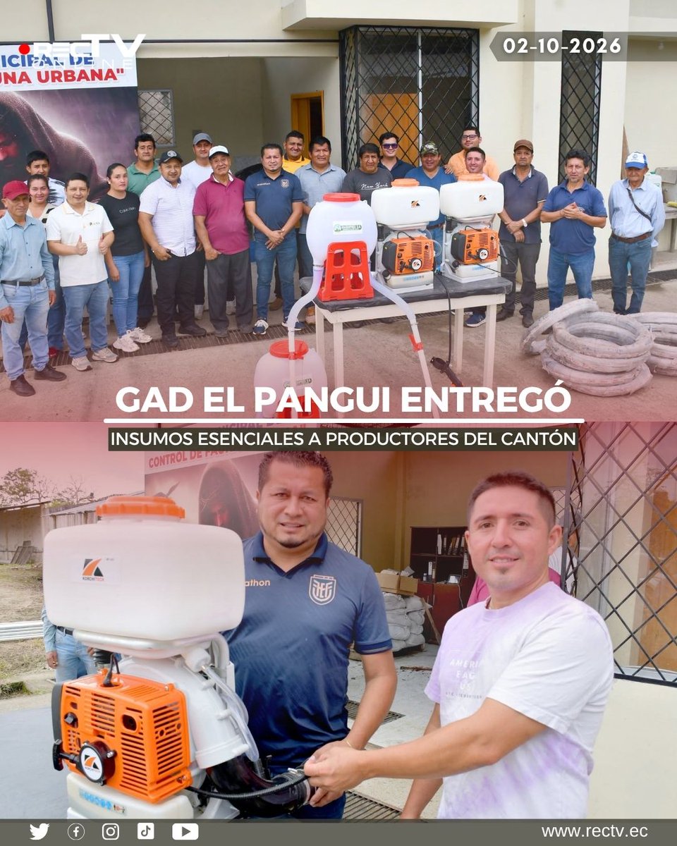 RecTVonline's tweet photo. #RecTv | El GAD Municipal de #ElPangui, realizó la entrega de insumos a productores para el mantenimiento de sus fincas, como parte de un proyecto de fomento productivo que busca fortalecer las actividades agrícolas y ganaderas del cantón. https://t.co/72VYt22ZnI