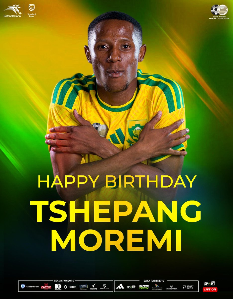 BafanaBafana's tweet photo. We have a birthday 🎈 in camp!!!! Happy birthday to Tshepang Moremi!! We hope all your birthday wishes come true!!

#BafanaPride 
@StandardBankZA @adidasZA @HonorAfrica @SABC_Sport @REXONA_SA @NUTRITECHFIT @socios  @10bet_ZA @CastleLagerSA @flysaa @southernsungrp https://t.co/aCQKXuRqF9