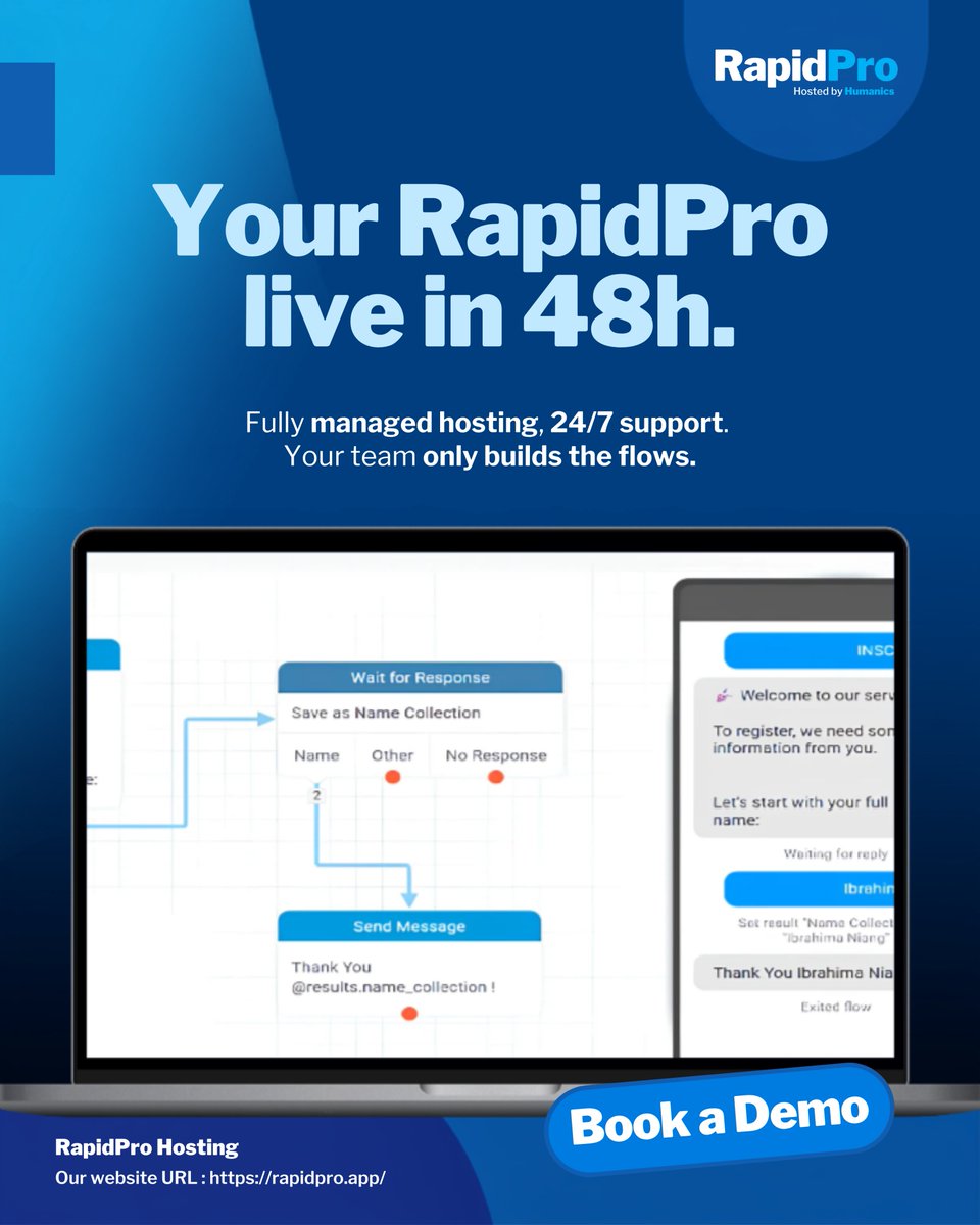 Rapidpro_App's tweet photo. Drag-and-drop, zero code, no developer.
That's RapidPro: https://t.co/vuU6TSL4uQ
#RapidPro #NGOtech #mHealth https://t.co/Uxc61GnfoV