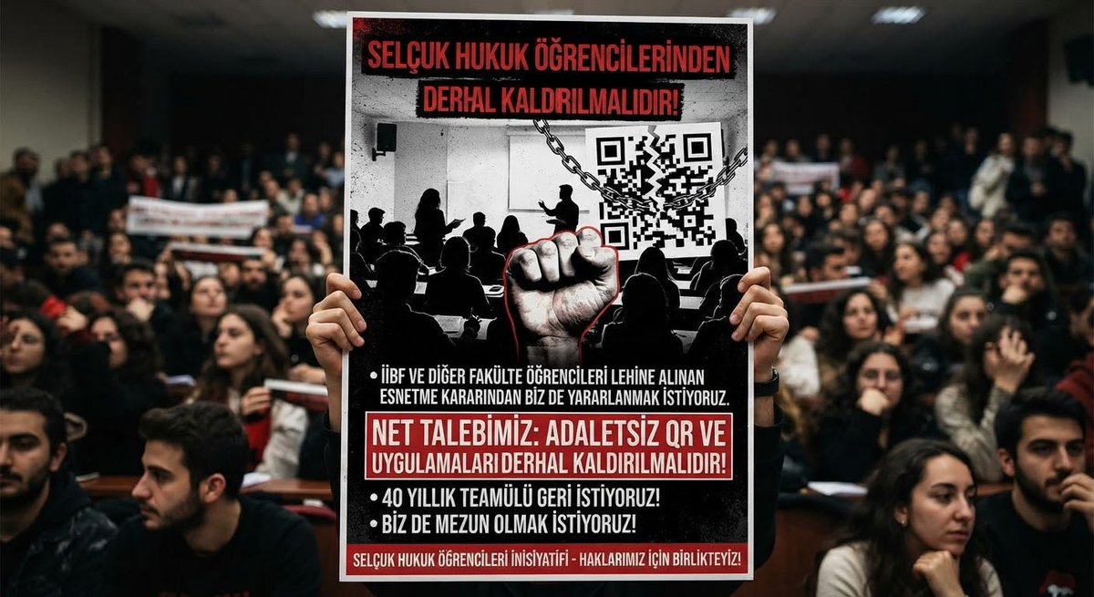 3XLbear's tweet photo. SELÇUK HUKUK ÖĞRENCİLERİNDEN
DERHAL KALDRILMALIDIR!
İİBF VE DİĞER FAKÜLTE ÖĞRENCİLERİ LEHİNE ALINAN ESNETME KARARINDAN BİZ DE YARARLANMAK İSTİYORUZ.
NET TALEBİMİZ: ADALETSİZ QR VE UYGULAMALARI DERHAL KALDIRILMALIDIR! 40 YILLIK TEAMÜLÜ GERİ İSTİYORUZ! BİZ DE MEZUN OLMAK İSTİYORUZ! https://t.co/bzMclSgxym