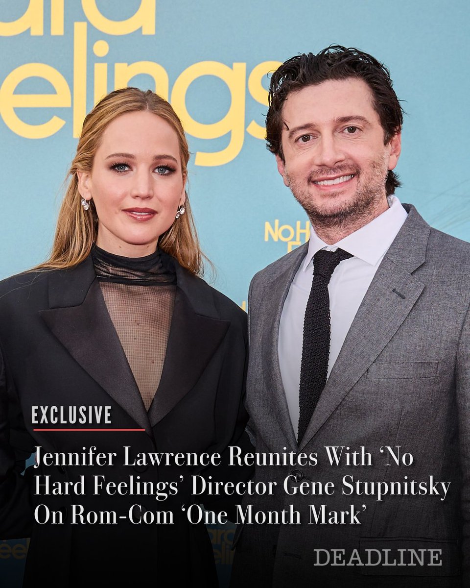 DEADLINE's tweet photo. EXCLUSIVE: Jennifer Lawrence is looking to reteam with her 'No Hard Feelings' director Gene Stupnitsky on the upcoming comedy 'One Month Mark,' which Lawrence is set to star in and produce.

The logline for the Apple Original Films rom-com: She has never made it past a month in a relationship. He has never gone longer than a month without one.

More details here: https://t.co/8M1GyCxNug