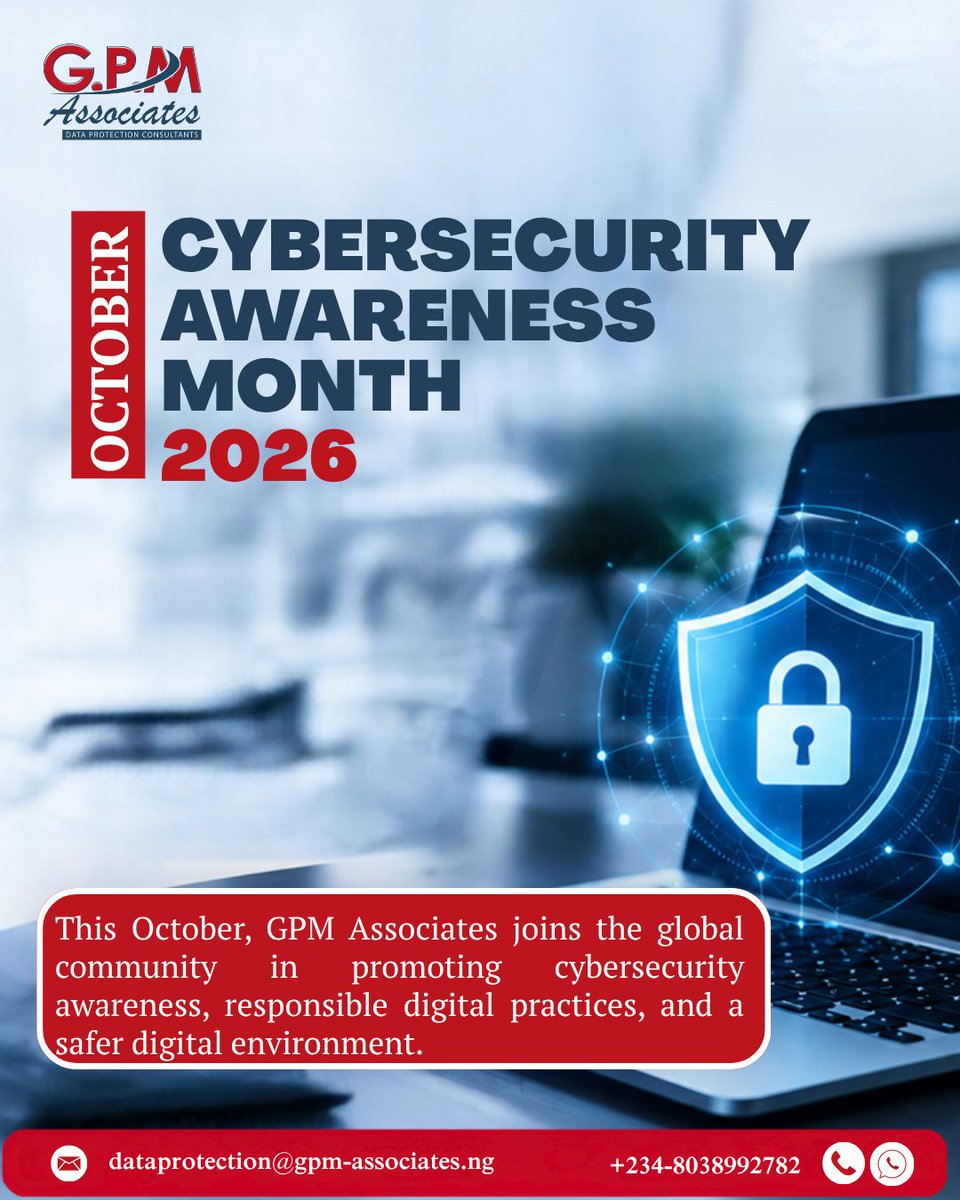 GPM_DataProtect's tweet photo. Security isn't just an IT issue; it’s a shared responsibility. This Cybersecurity Awareness Month, we’re committed to strengthening our digital defense through better security habits. 🛡️
#Gpmassociates #Gpmdataprotect #CybersecurityAwareness2026 #DataProtection https://t.co/lSN6OgOAHk