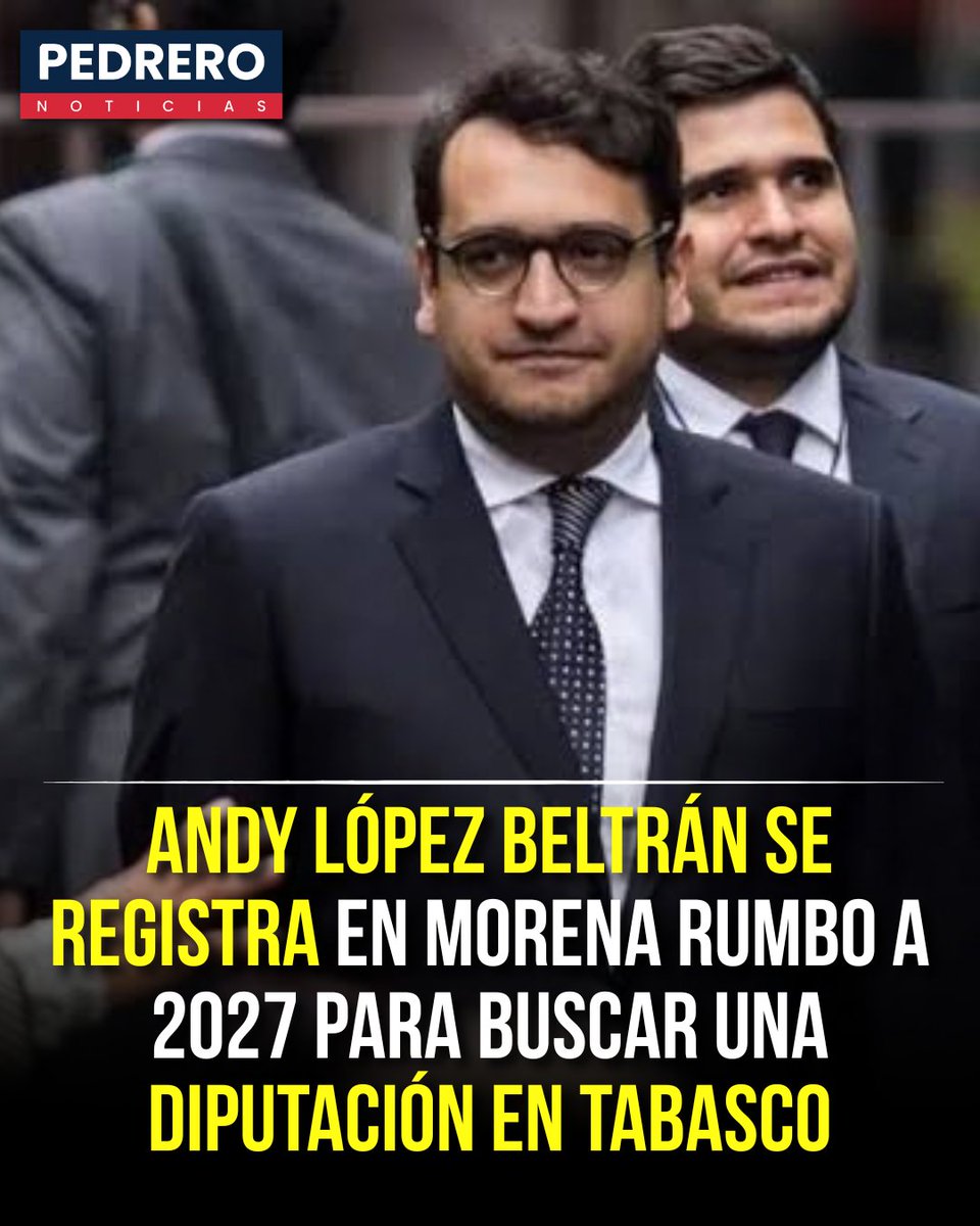 YosoyPedrero's tweet photo. 🚨 OJO: ANDY LÓPEZ BELTRÁN SE REGISTRA EN MORENA RUMBO A 2027 PARA BUSCAR UNA DIPUTACIÓN EN TABASCO

Andrés Manuel López Beltrán, hijo del expresidente Andrés Manuel López Obrador, formalizó su registro como aspirante a coordinar los Comités de Defensa de la Cuarta Transformación y de la Soberanía Nacional en el Distrito 6 federal de Tabasco.

El registro forma parte del proceso interno de Morena rumbo a las elecciones de 2027 y representa un paso previo a la eventual definición de la candidatura a una diputación federal. La convocatoria contempla las coordinaciones de los 300 distritos federales del país.

López Beltrán renunció en mayo a la Secretaría de Organización del Comité Ejecutivo Nacional de Morena para buscar un cargo de elección popular en Tabasco. El Distrito 6 comprende municipios como Centro, Jalapa, Tacotalpa y Teapa.

Tras registrarse, confirmó que continuará con sus recorridos por comunidades del distrito. En los últimos días visitó Río Tinto Tercera Sección, Alvarado Jimbal y Tequila Primera Sección, donde realizó recorridos y encuentros con habitantes.