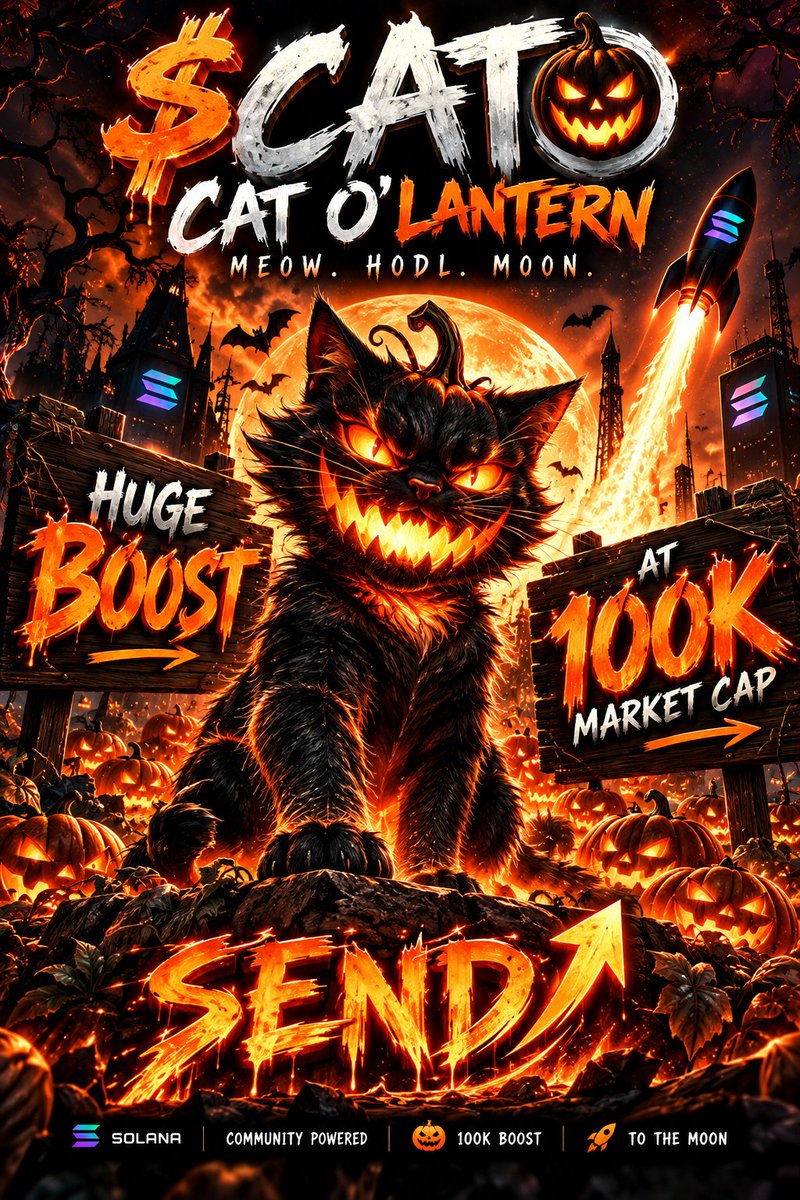 CatOLanternSOL's tweet photo. 🎃 $CATO — 100K INCOMING 🎃

This weekend we’re coming for that $100K MARKET CAP — and when we hit it, we’re firing up a HUGE FUCKING BOOST. 🚀🔥

The Cat O’Lantern community has one job:

🐈‍⬛ BE READY.
🎃 APE IN.
💎 HOLD YOUR FUCKING BAGS.
🚀 PUSH THE VOLUME.

We didn’t come this far to slow down now.

100K → BOOST → VOLUME → SEND IT.

The pumpkin patch is about to get fucking LIT. 🔥🎃

MEOW. HODL. MOON. 🌙

$CATO #CATO #CatOLantern #Solana #Memecoin