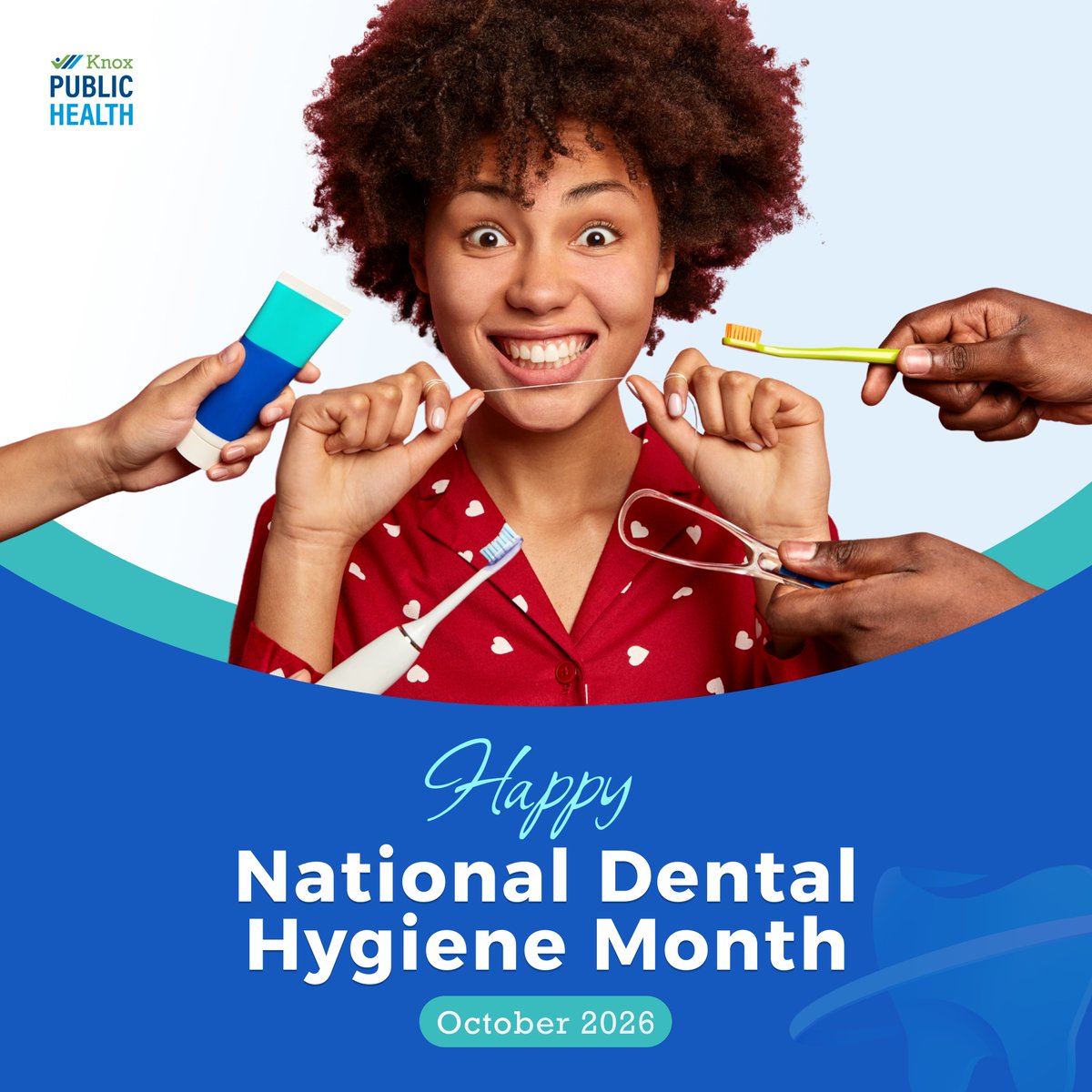 KnoxHealthOH's tweet photo. A healthy smile benefits our mental health immensely. As National Dental Hygiene Month begins, thank you to Delta Dental Foundation (@DDFGivesBack) for supporting our work through donations of oral health education materials and dental supplies. 🦷💙
#OralHealth #KPH https://t.co/JyZGbTyL22