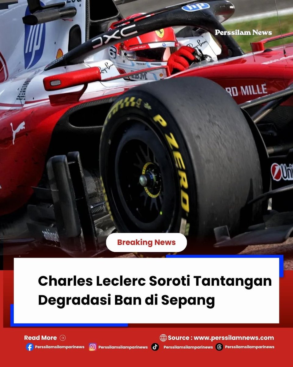 perssilam2022's tweet photo. 🏁🛞 Leclerc: Degradasi ban masalah besar di Sepang!

"Ban tidak bertahan lama, akan jadi akhir pekan sulit!" 😰

Suhu tinggi + trek abrasif = ban cepat habis! Leclerc belajar ulang Sepang (terakhir FP1 2017)!

Ferrari pede race pace! 🏎️ #F1 #MalaysianGP #Leclerc https://t.co/wq2RGT5JLI