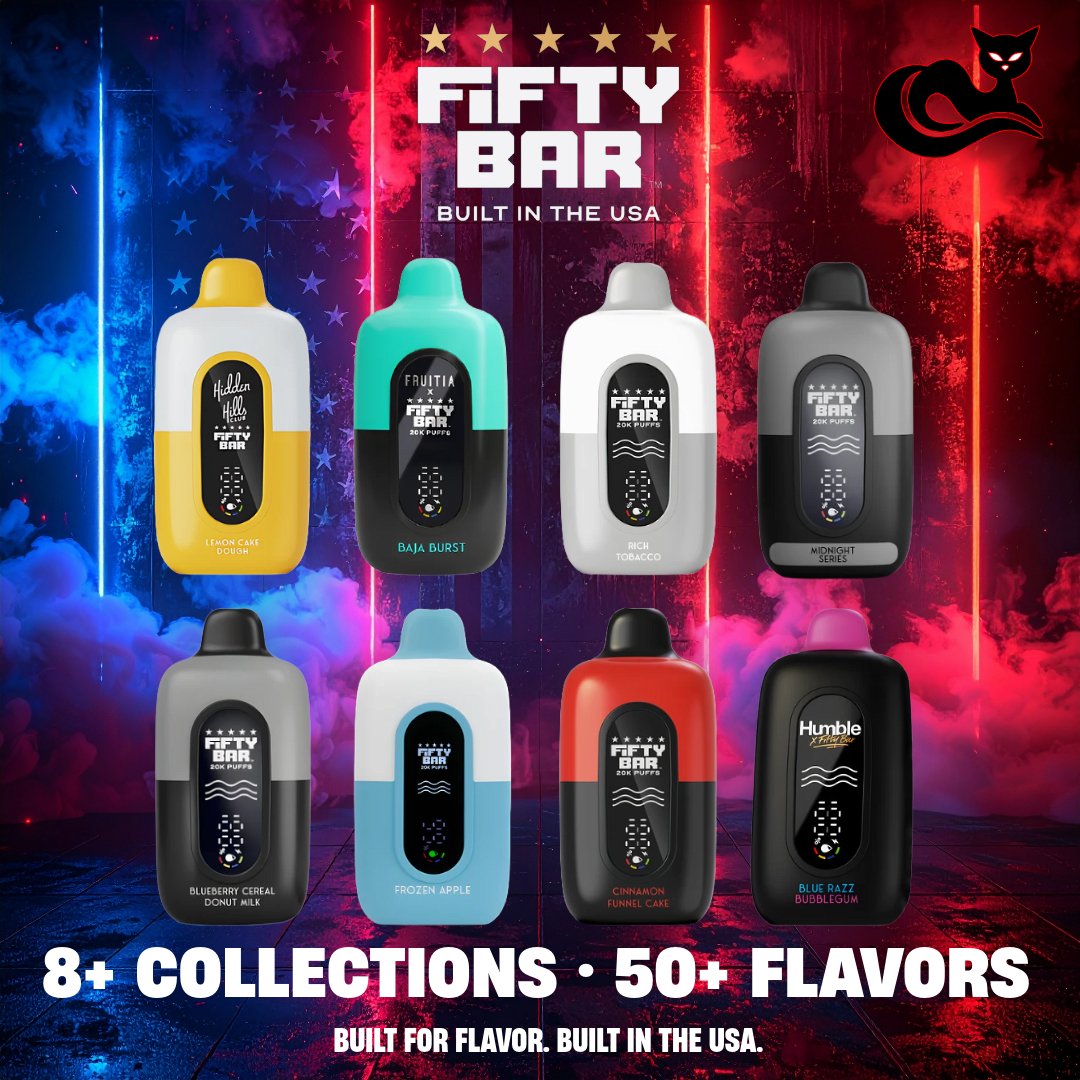 ECigSourceFL's tweet photo. FIFTY BAR brings the flavor with 50+ flavors, from bold classics to wild fruit blends, dessert flavors, icy profiles, and everything in between. 👀💨

And yep… BUILT FOR FLAVOR. BUILT IN THE USA. 

We’ve got Fifty Bar COLLECTIONS ..  Hidden Hills, Fruitia, Midnight Series, Silver Series, Texas Edition, Nixodine, Fifty Bar × Humble and more ready to explore. 

Come check out the Fifty Bar lineup and find your new favorite! 

21+ Only 

#VapeCatz #DeLandVapeShop #FloridaVapes #EcigSourceDeLand #DeLand #VapingSavesLives #FlavorSavesLives #Vaping #VapeShop #No2Minors #VapeNation #VapeSociety #Vapestagram #Eliquid #Smokefree #VapeCommunity #VapeFamily #VapeUSA #VapeWorldwide #VapeBusiness #VapersAreNotCriminals #VapeAdvocacy