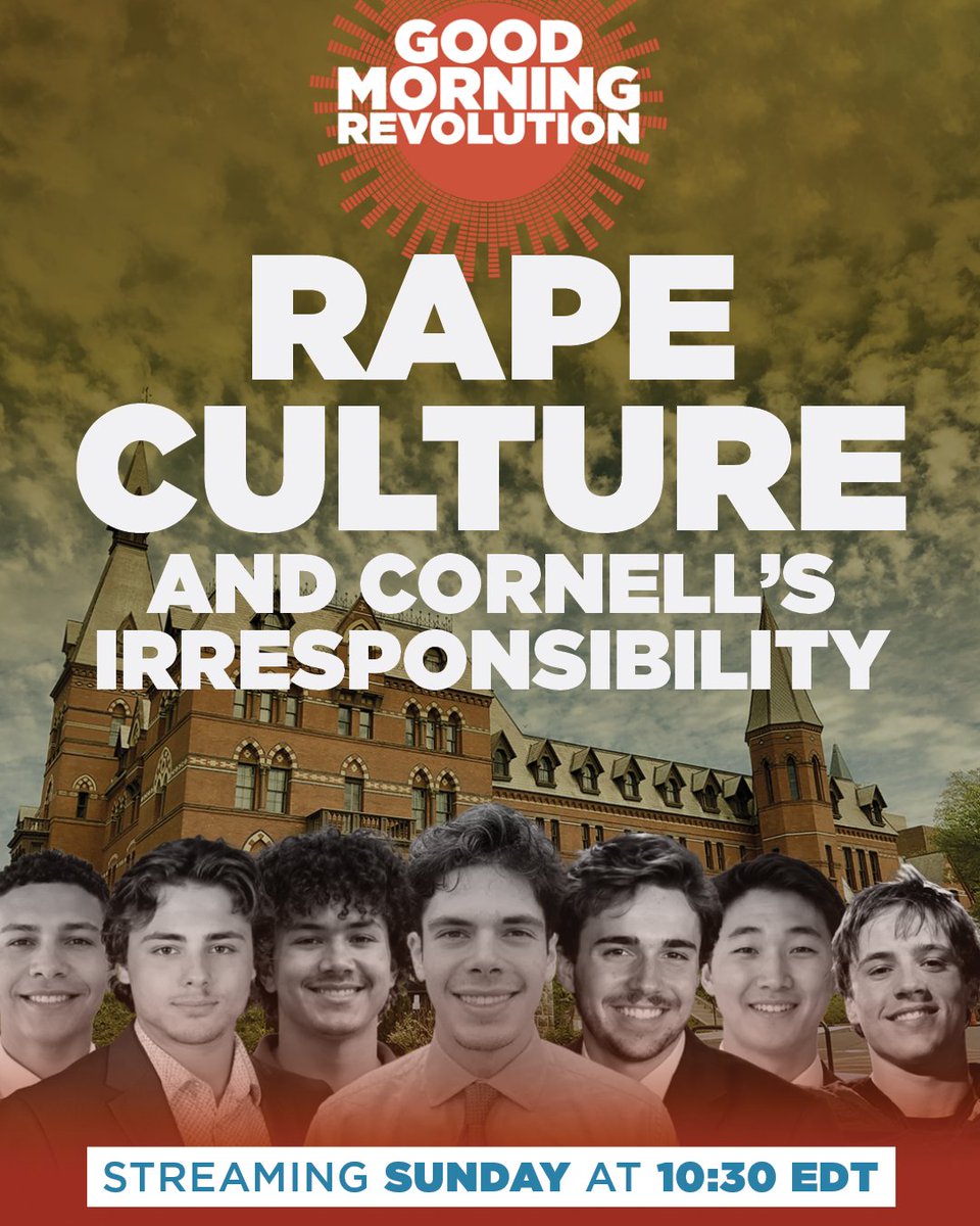 communistsusa's tweet photo. Content warning: This episode discusses sexual violence. A civil lawsuit alleges a former Cornell student, identified as Jane Doe, was drugged and assaulted by seven Chi Phi fraternity members in October 2024. The DA, who originally declined to bring charges, has reopened the investigation, and the state attorney general is reviewing Cornell's response. The men involved have not been criminally charged. The case raises larger questions about justice for survivors and accountability for those in power. It reached the national spotlight only after student reporters at Cornell dug into it. But shouldn't that have been the job of campus police and prosecutors? Sexual violence is shaped by who holds power, who is believed, and which institutions are built to protect themselves. How does the law help or hurt survivors? What would real accountability look like for the accused, for the university, and for the systems that decide whose complaints are taken seriously?

Premieres Sunday at 10:30. https://t.co/2ZAZVMd81T 

Don't forget to like ✅ and subscribe