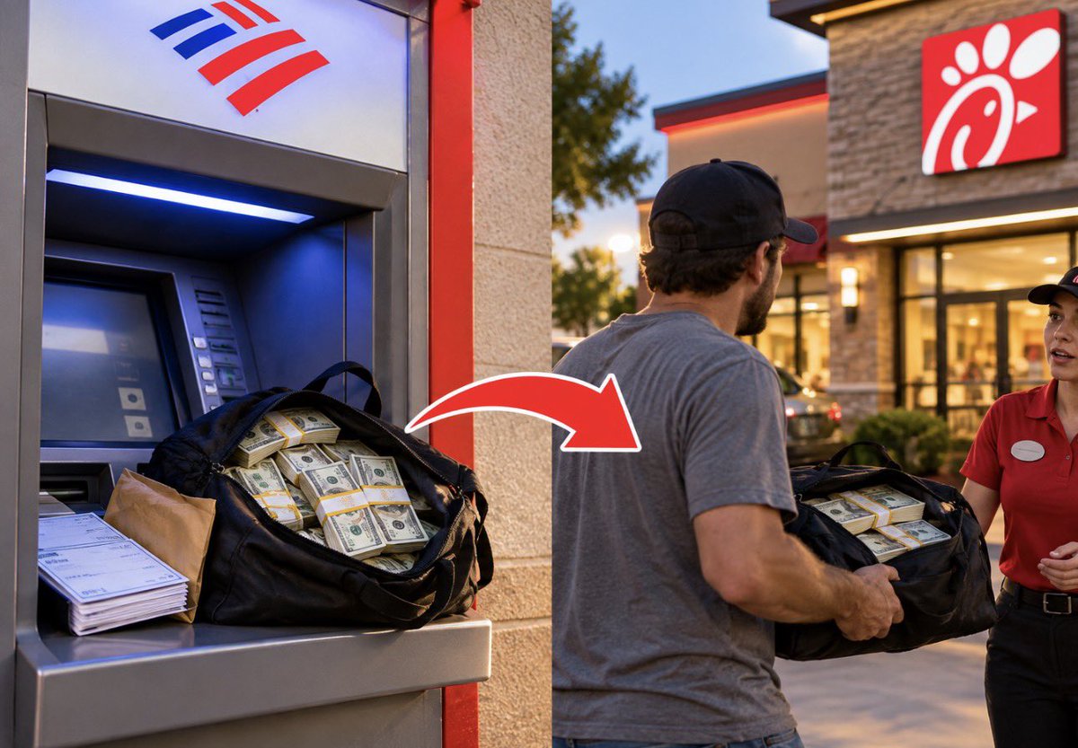 ClownWorld's tweet photo. A Texas man walked up to a Bank of America ATM and found a bag containing $128,514 in cash sitting right on top of the machine, along with another bag containing 19 checks.

Instead of taking it, he noticed information on the bag that made him think it might belong to a nearby Chick-fil-A. So this dude actually drove over there trying to return $128,000. 😂

The restaurant told him it wasn’t theirs, so he called the police. Turns out a Brinks technician had accidentally left the money behind after servicing the ATM. Police counted it and every single dollar was still there.

I gotta give this guy credit. Finding $20 on the ground is one thing. Finding a bag with $128,000 in cash and immediately trying to track down the owner is a whole different test of character.

Be honest: Would you have returned the $128,000? 😂