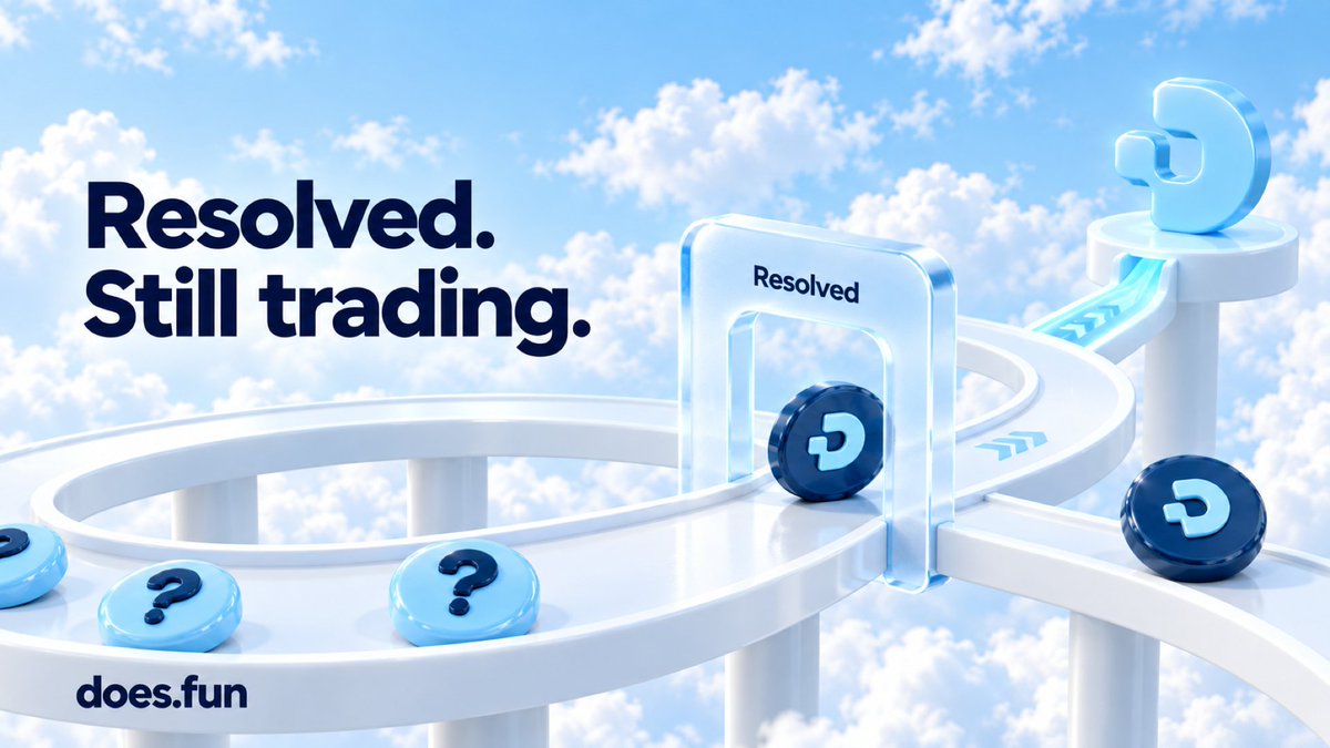 doesdotfun's tweet photo. Returning to an old question coin calls for one extra check: has the question already resolved?

The token can keep trading on https://t.co/TK0tpYjLDx after settlement. Its fee routing, however, changes. The 2% that previously filled the open pot is redirected to the $DOES burn mechanism, alongside the existing 1% burn allocation.

There is no new round hidden inside the same ticker. Continued trading does not mean the old question has reopened or that another holder pot is accumulating for a second outcome.

This makes status part of understanding the asset, rather than just an archived result. Someone buying a resolved coin is entering the ongoing token market after the original question has already been answered. The ticker may look familiar, but the pending event they remember is no longer pending.