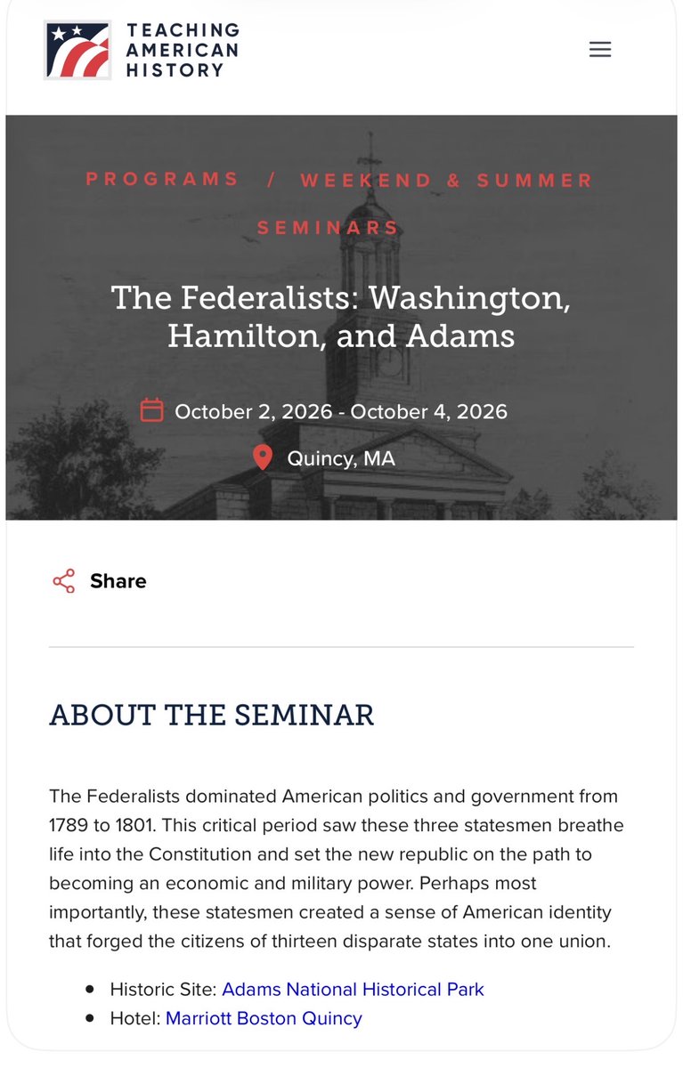 publius57's tweet photo. Leading a Teaching American History seminar this weekend in Quincy, MA, on Washington, Hamilton, and John Adams. They differed on several issues but agreed with Hamilton that “Of those men who have overturned the liberties of republics, the greatest number have begun their career by paying an obsequious court to the people; commencing demagogues, and ending tyrants.”