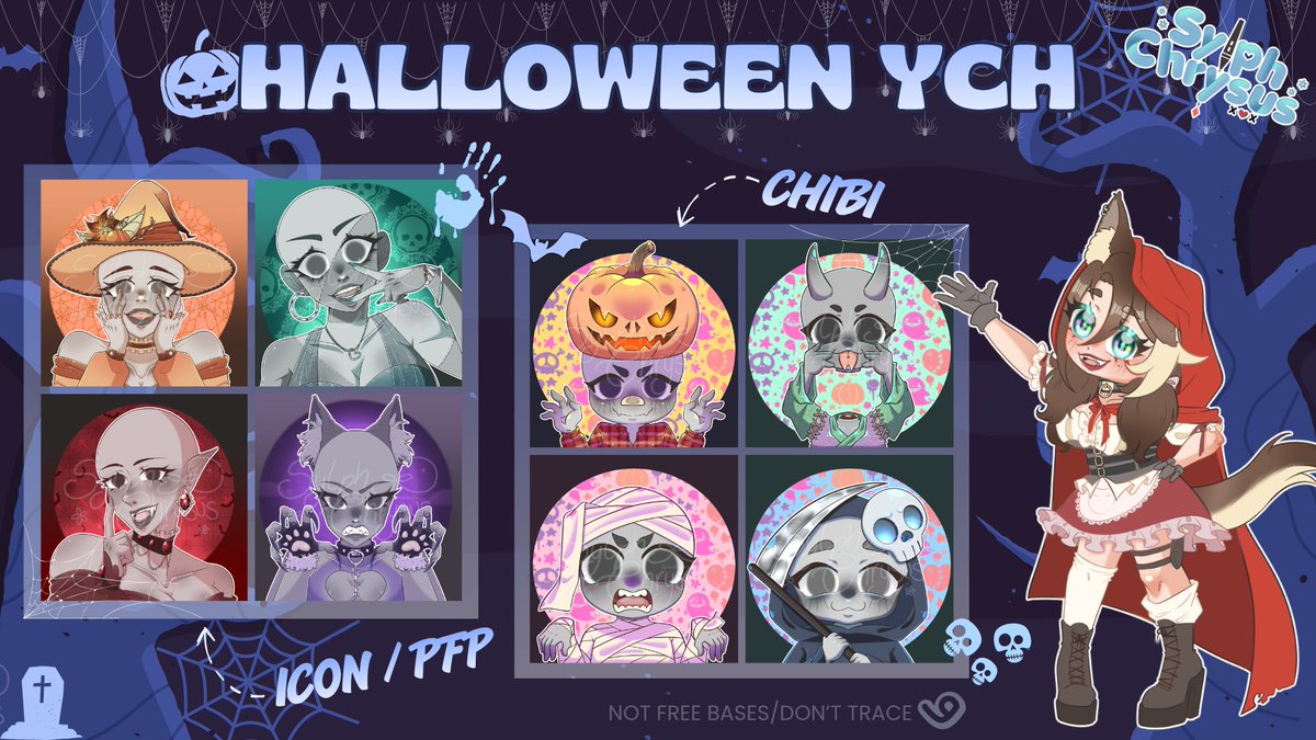 SylphChrysus's tweet photo. 🍬 Trick or treat? Why not both? 🎃
My Halloween YCHs are finally here! 🦇✨

How about a little spooky treat for your lovely OCs? Maybe some cute new art to fall in love with?~ 💙
Come get yours and let me make your Halloween a little more special! 🍬

Available now on VGen!🔗⬇️ https://t.co/LZOoRW9mim