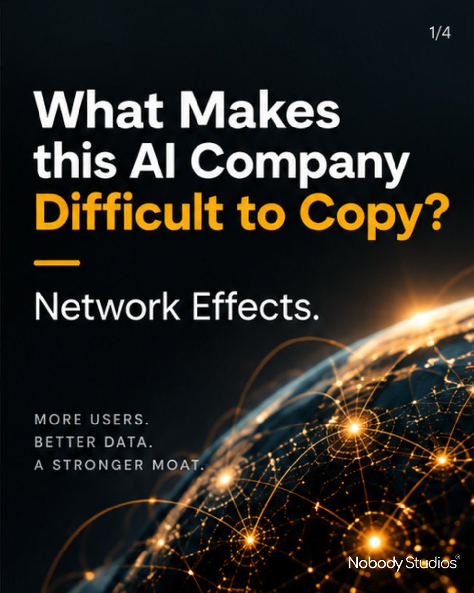 NobodyCrowd's tweet photo. The real AI moat? Growth that makes the product better.

Every user interaction generates data, sharpening the product and powering network effects that competitors can't clone overnight.

Growth isn't just a metric—it's your defensibility.

#NobodyStudios https://t.co/efi0ILNxjM