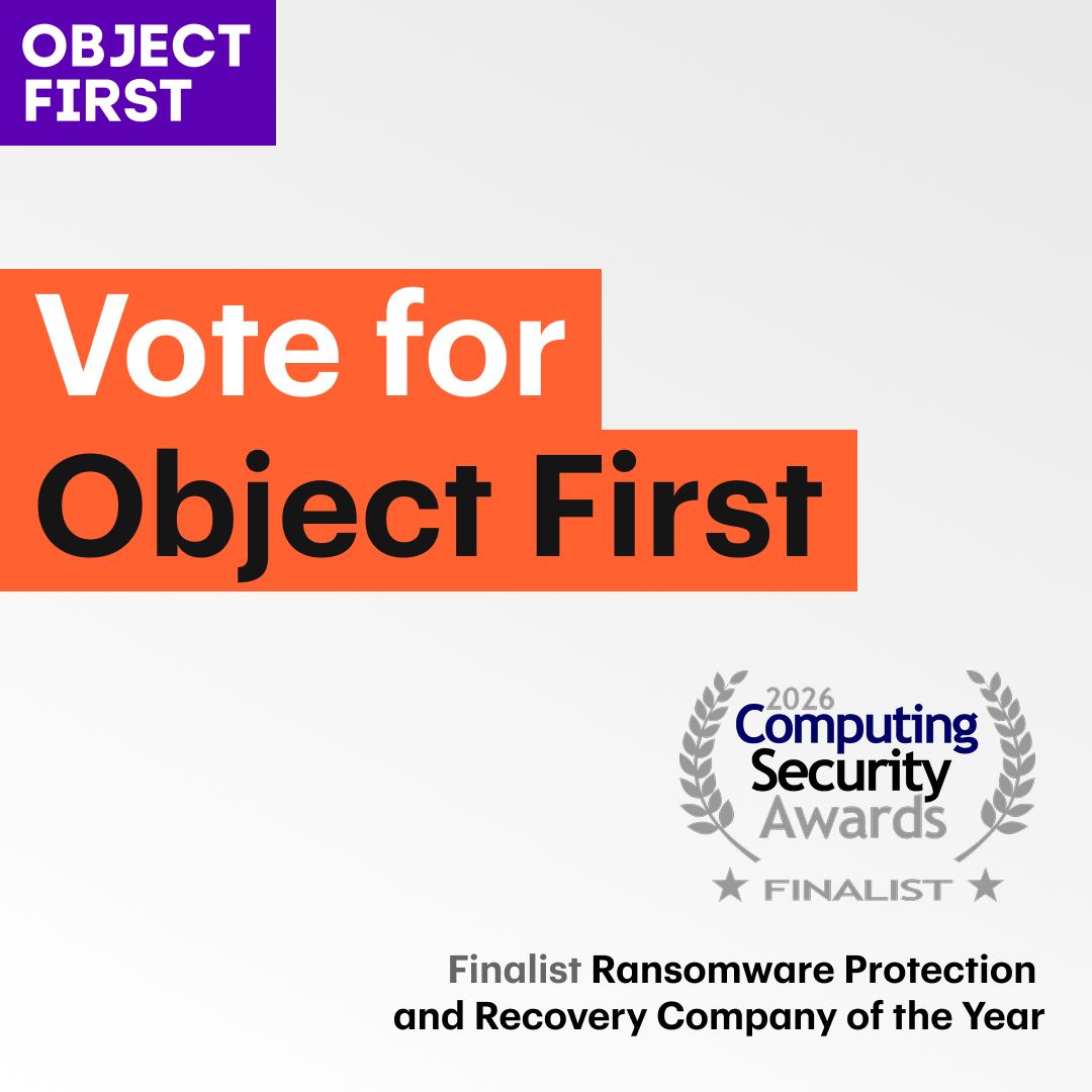 object_first's tweet photo. We're shortlisted for Ransomware Protection &amp; Recovery Company of the Year at the 2026 @CSMagAndAwards! 🏆

@Object_First delivers Absolutely Immutable backup storage for @Veeam.

We'd appreciate your support—cast your vote here: https://t.co/Apr6k2zwiC https://t.co/MN8eK1ryQN