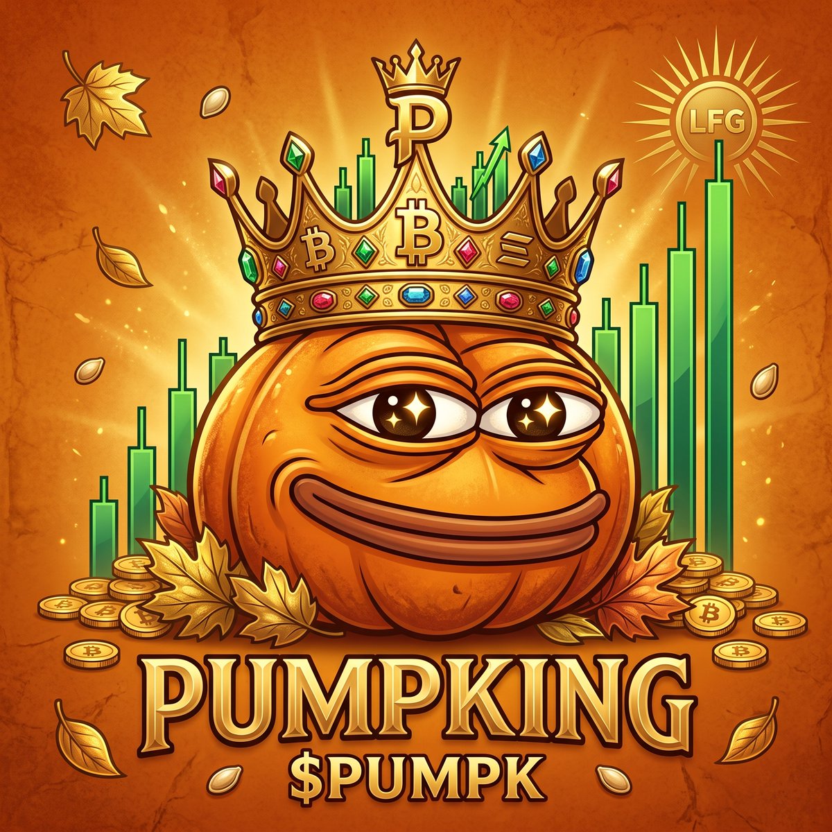 PumpKingxx's tweet photo. The King has arrived. 🎃👑 Stop fading the autumn harvest. $PUMPK is LIVE on PumpFun. Time to print some giant green candles. LFG! 🚀🟢 https://t.co/9nQnBHY398