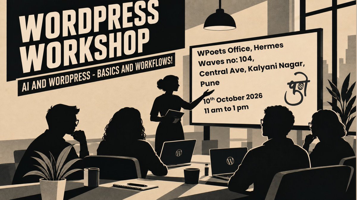 WordPressPune's tweet photo. Workshop: AI and WordPress - Basics and Workflows
Speaker: Swapnil Deshpande⁩

Saturday, Oct 10 · 11:00 AM to 1:00 PM IST

Venue: @wpoets Technology LLP
Hermes Waves Office, no: 104, Central Ave, Kalyani Nagar,

RSVP - https://t.co/v4lVqx8Ztl https://t.co/aMCvw54XKe