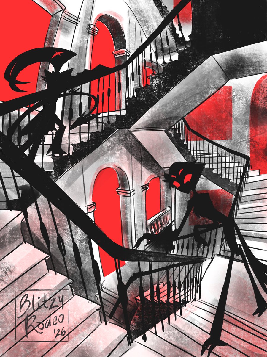 FlorenciaUP32's tweet photo. #IMPtober day 1, Haunted 

Stolitz chasing each other. I wanted to draw weird stairs https://t.co/1d9ZxT8JH5