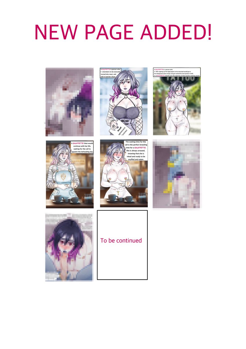 KweenBadass's tweet photo. A new update!!
The rest of the pages, which would be pixilated (following their censorship policy) would be on my Fanbox: https://t.co/dGDS0kNRqs
Uncensored paged would be found on deviantart DA: https://t.co/a6mRutKRVZ 

#hentai #dolcett #snuff #meatgirl https://t.co/DLqEDBKDmn