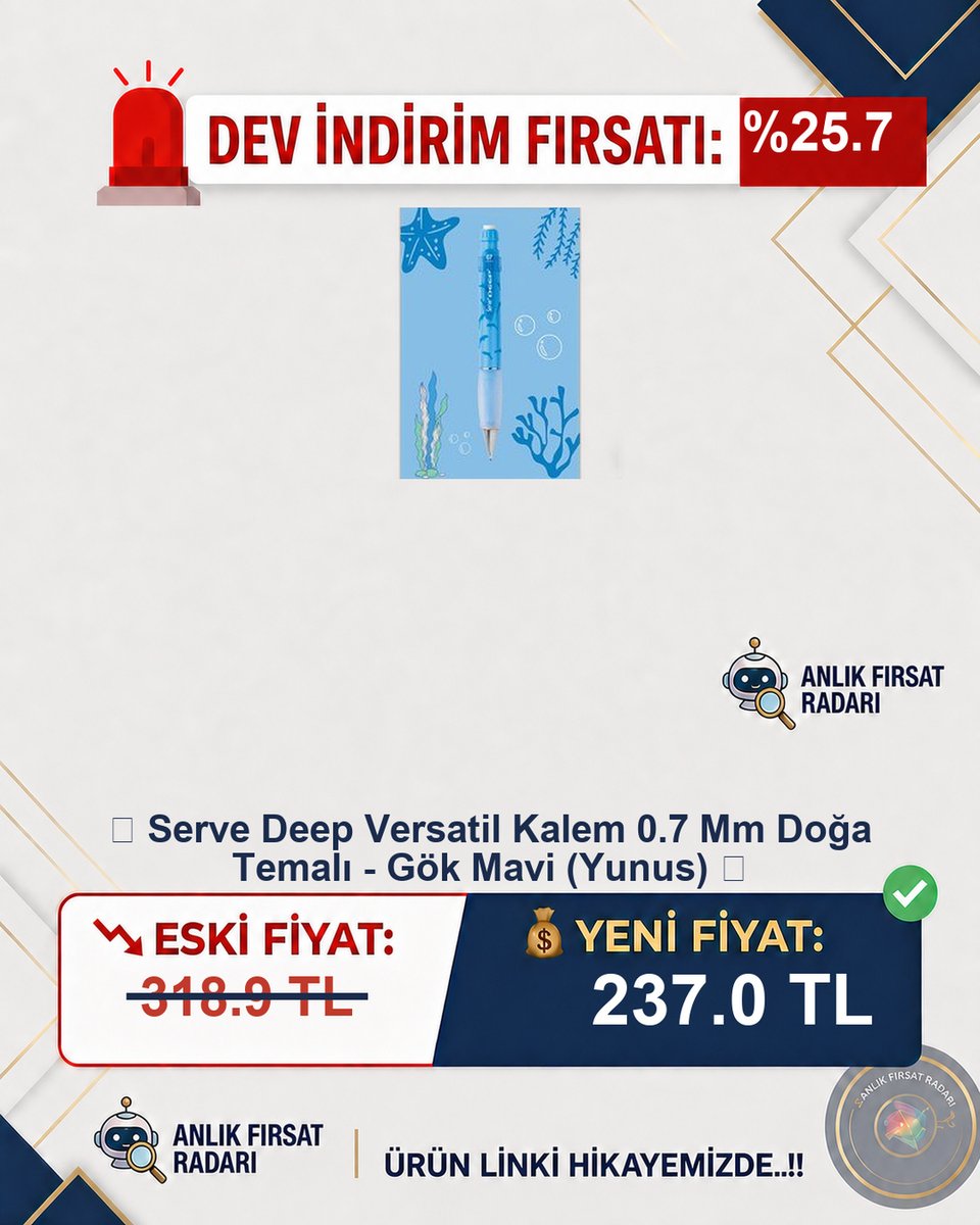 anfirsat's tweet photo. 🚨 %%25.7 DEV İNDİRİM!

📦 📦 Serve Deep Versatil Kalem 0.7 Mm Doğa
Temalı - Gök Mavi (Y...
📉 Eski: 318.9 TL
💰 Yeni: 237.0 TL

🔗 Fırsat Linki: https://t.co/hckT8FFH9k

#kalem #doğatema #gökmavi https://t.co/LcfWYuTdKa