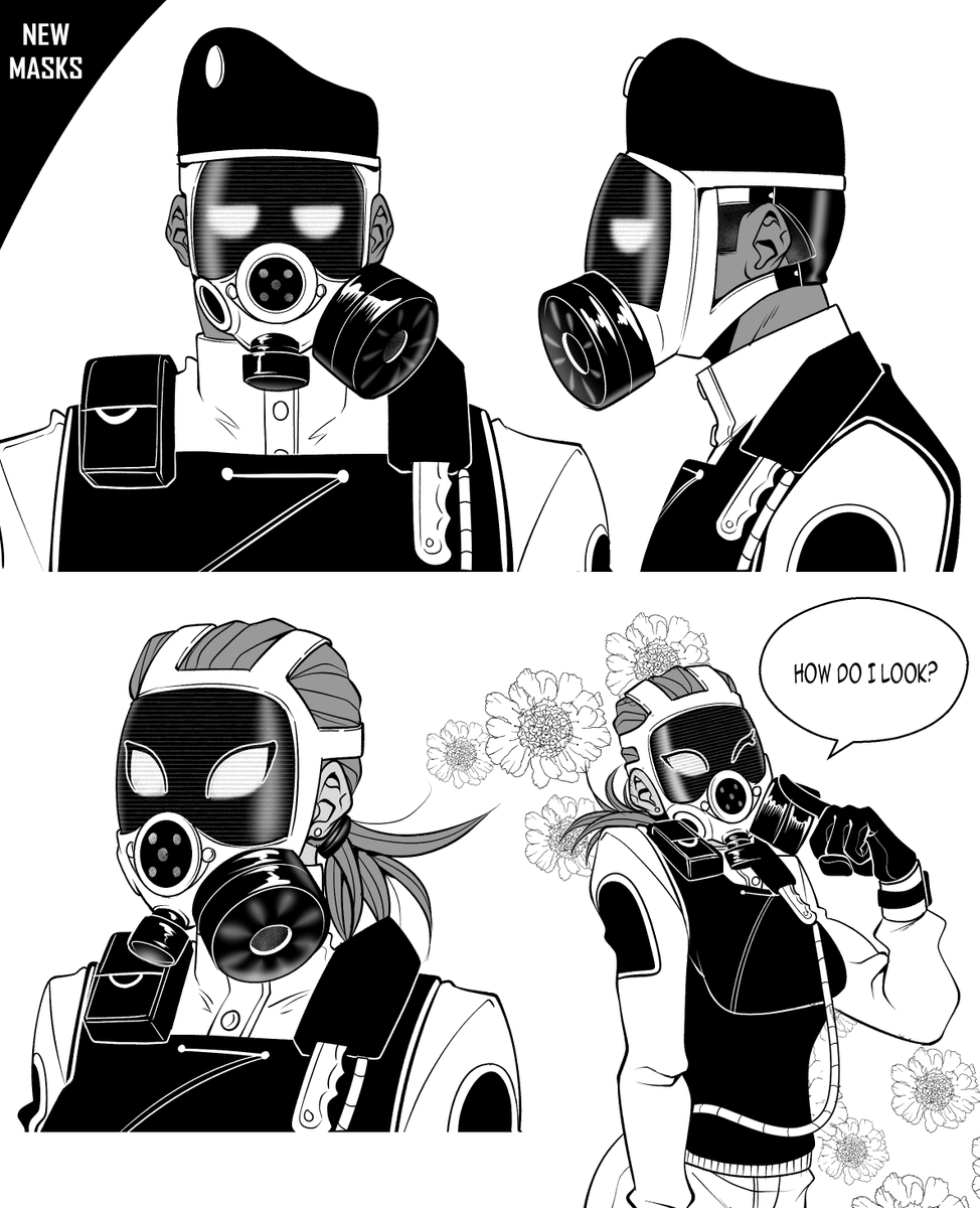 HazeWritesStuff's tweet photo. Thank you for all the follows and acceptance of my cosplays into the masked community but did you know I also make a webcomic centered on two gas mask protags?! 

It's Abnormal Shift (@AbnormalShift) a comedy/action comic about two guards trying to survive their shift at a horrific science facility! 

I write the comic while it's drawn by @DeadWords17 and @jeanfrancotwitt (shorts) who put in so much good work on it!