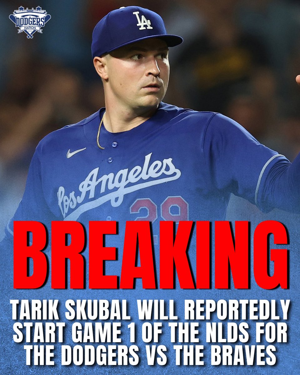 DodgersNation's tweet photo. BREAKING: Tarik Skubal will start NLDS Game 1 for the Dodgers vs the Braves on Saturday, per @FabianArdaya 🚨

We will find out when Yoshinobu Yamamoto and Blake Snell will pitch soon. https://t.co/1I5QdYMQMO
