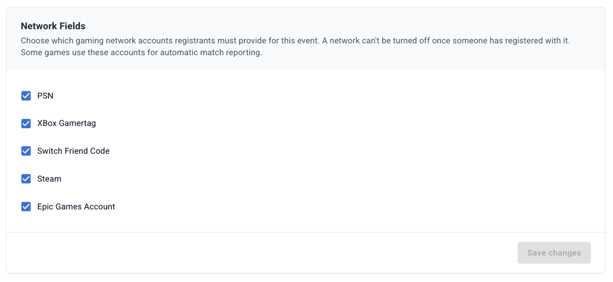 startgg's tweet photo. Running an online event? Now you can choose which network fields are required in registration! Organizers can find this under each individual event's registration settings. https://t.co/ZgJA8rngsD