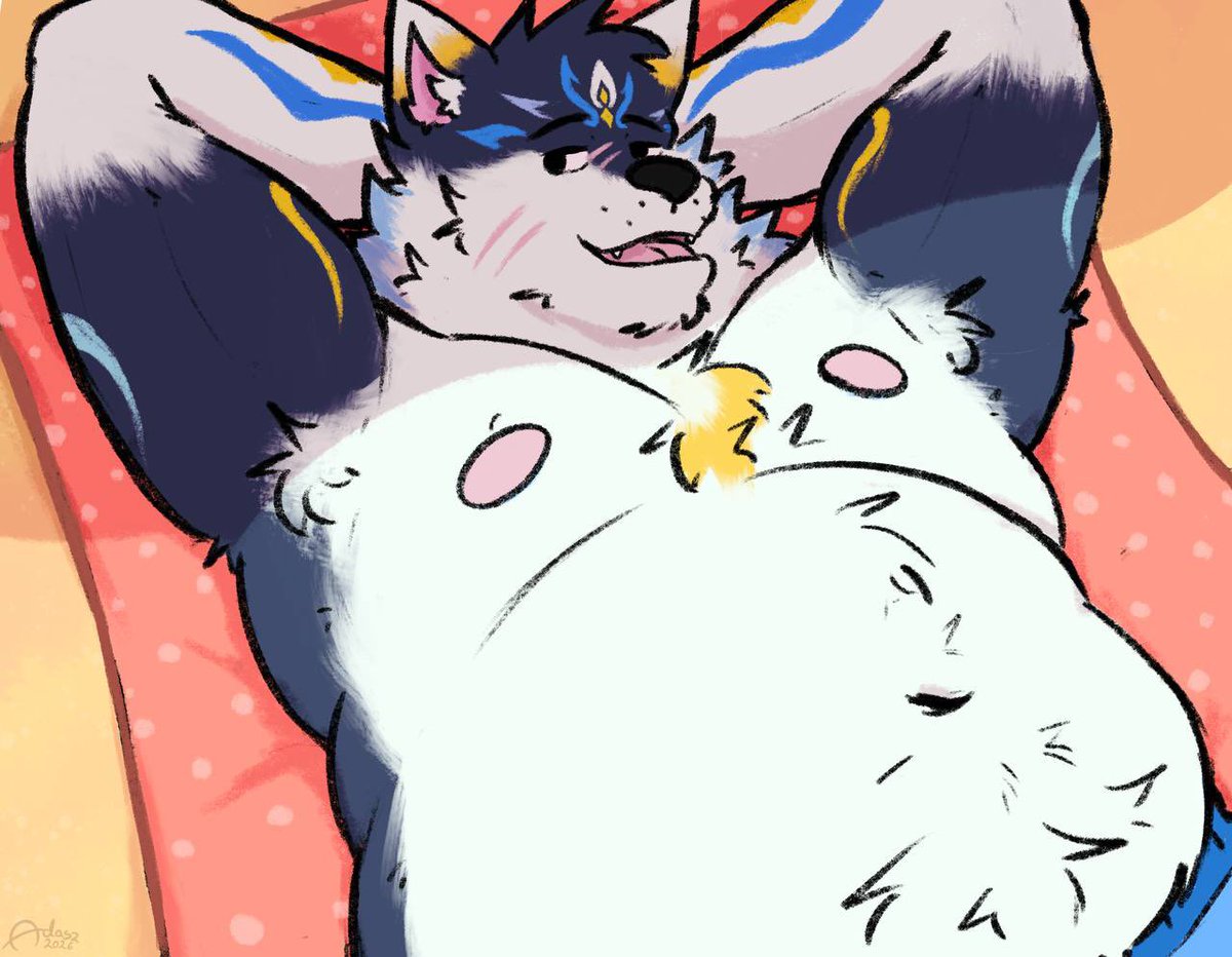 Addadasz's tweet photo. Hello~ Are you just going to stand there staring, or are you finally going to come over and rub my belly? 😏❤️

🐺 @MonteCrime https://t.co/tYf6oupSEg