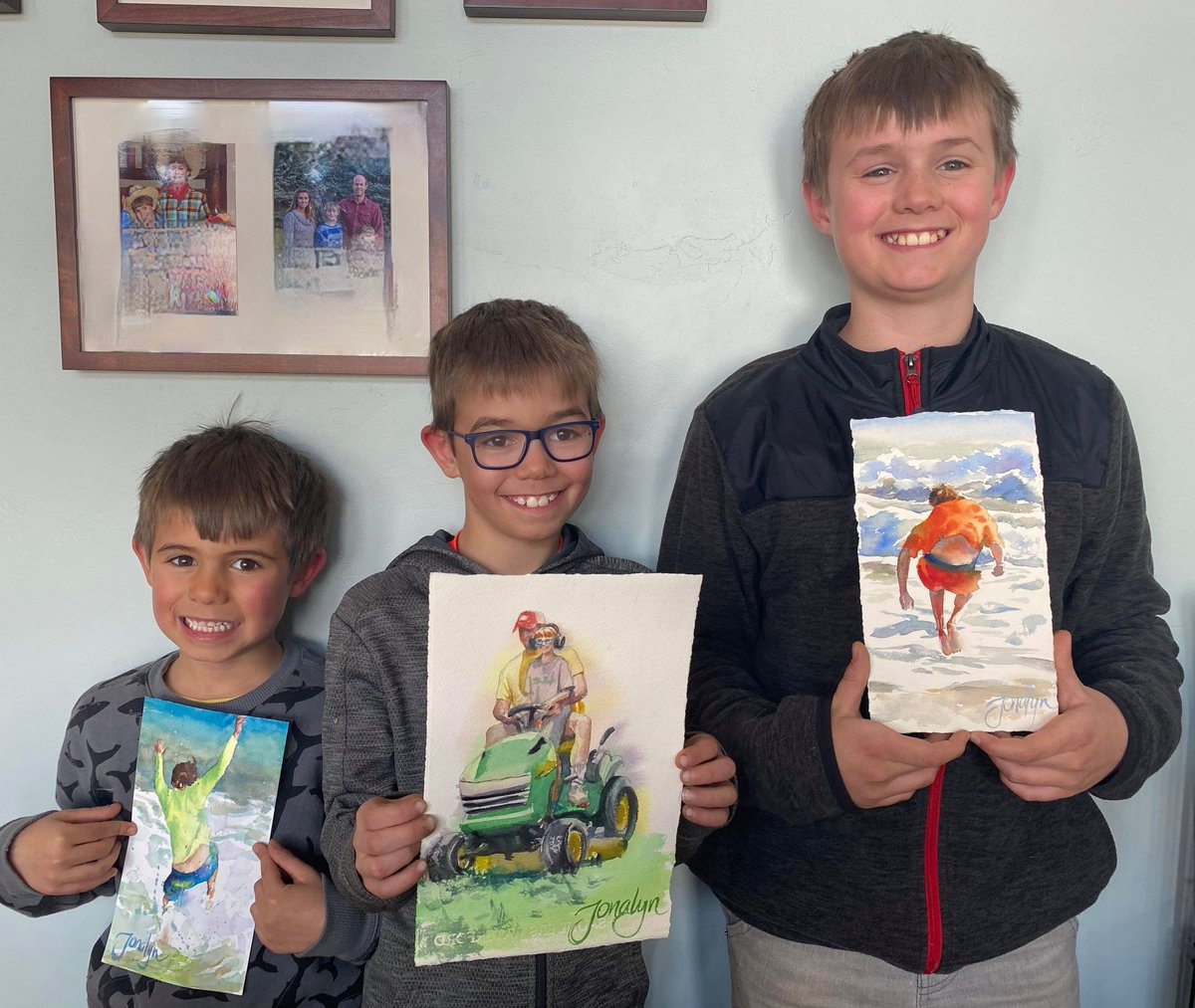 JonalynFincher's tweet photo. When a family commissions me to paint all their sons! I love how you can see the difference between how a painting and how a photograph can hold a memory. Both have their place!

These boys are all in high school and college now.

#watercolor #paintyourmemories #customart https://t.co/d9xHTlURQZ