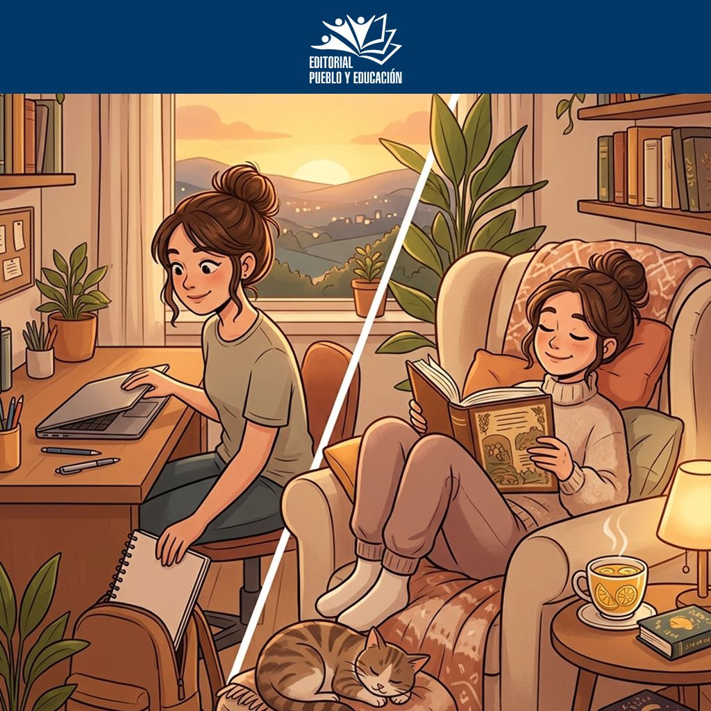 PuebloEditorial's tweet photo. Termina la jornada de trabajo y estudio. Guarda los cuadernos, sirve tu bebida preferida y déjate llevar por una gran historia. ¡Buen fin de semana de lectura! 🛋️📚 #FinDeSemana #RelaxLector #Libros https://t.co/ioohFxipbl