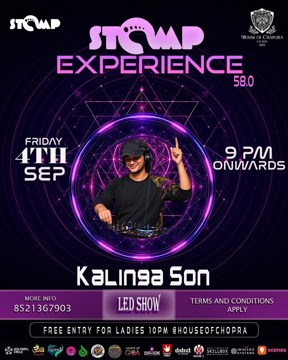 MIXXITA's tweet photo. Photo shared by Saumya Mohanty (KALINGA SON) on September 04, 2026, tagging @houseofchapora. STOMP Experience: Friday, September 4, from 9 PM onwards. LED show. Free entry for ladies until 10 PM. Terms and conditions apply. https://t.co/bthSqoaxNn