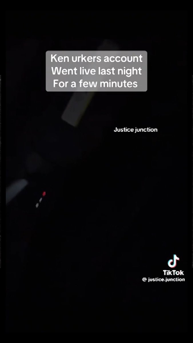 A TikTok screenshot from user @justice.junction displays a dark video with overlaid text reading "Ken urkers account Went live last night For a few minutes" and "Justice junction," relating to the post about Gypsy Rose Blanchard's former fiancé Ken Urker posting a cryptic live stream before his death.